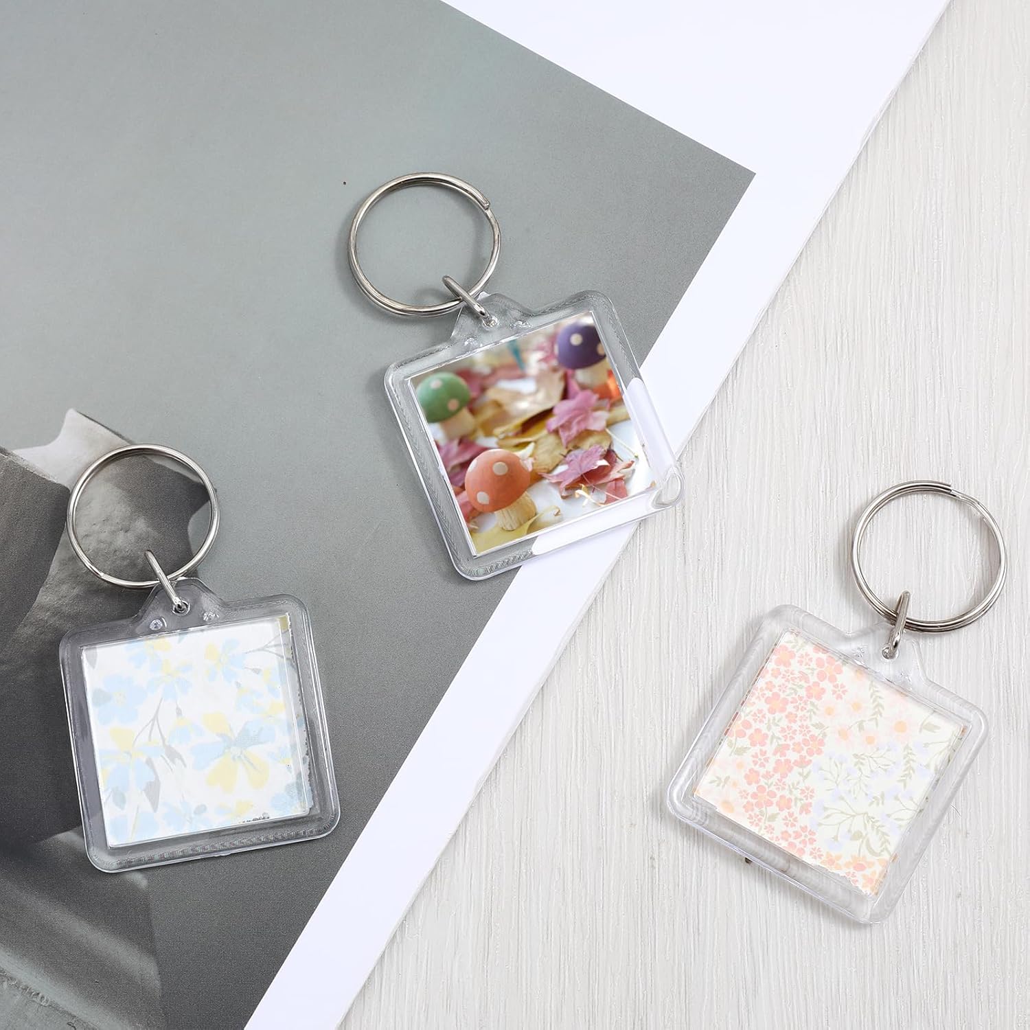 10PCS Acrylic Photo Keychain Blanks,Clear Blank Keychains Picture Frame Keychain Holder DIY Set for Bags Car Purses - Image 2