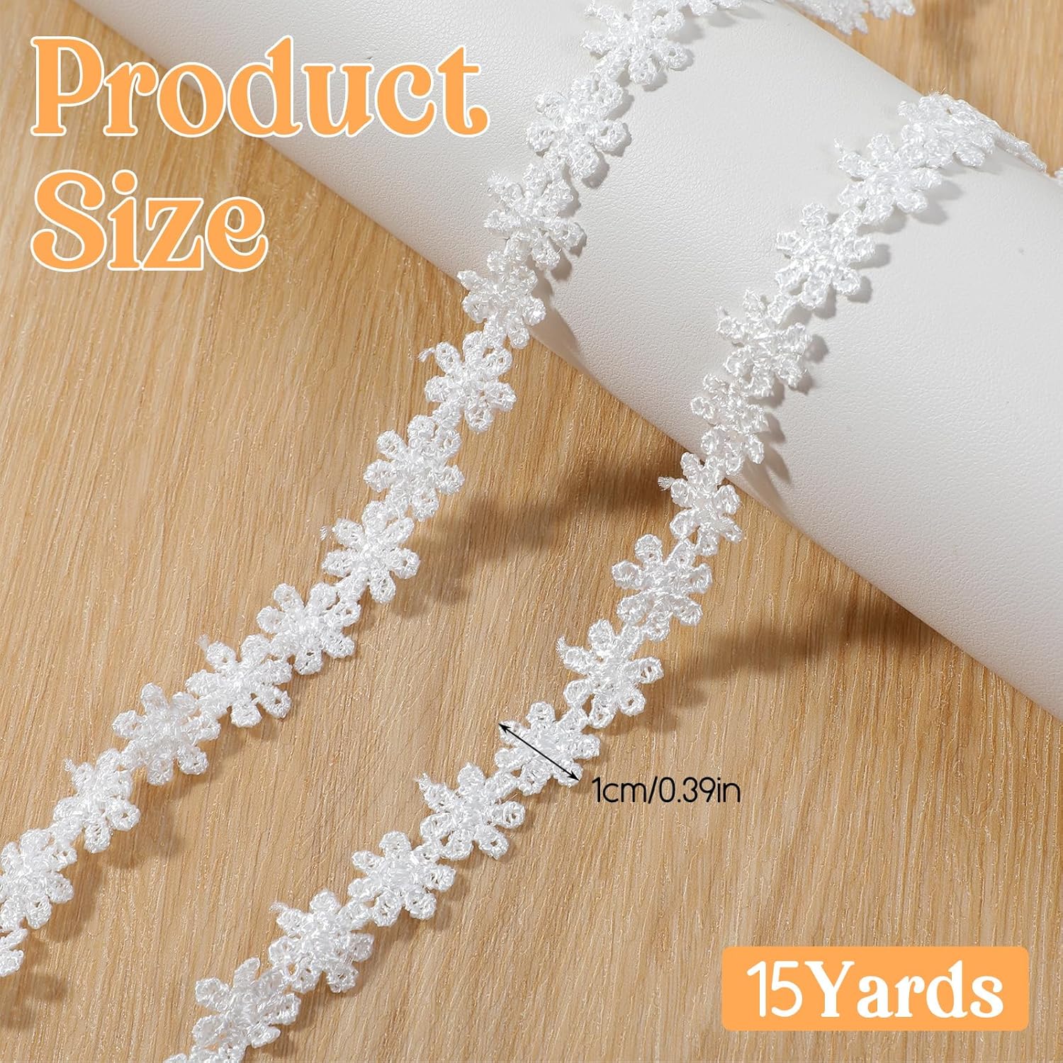 15 Yards White Lace Ribbon - 13.7m Vintange Floral Lace Trim Ribbon Cotton Embroidery Flower Trims for Handcrafts Gift Wrapping Garment Sewing Wedding Decoration - Image 1
