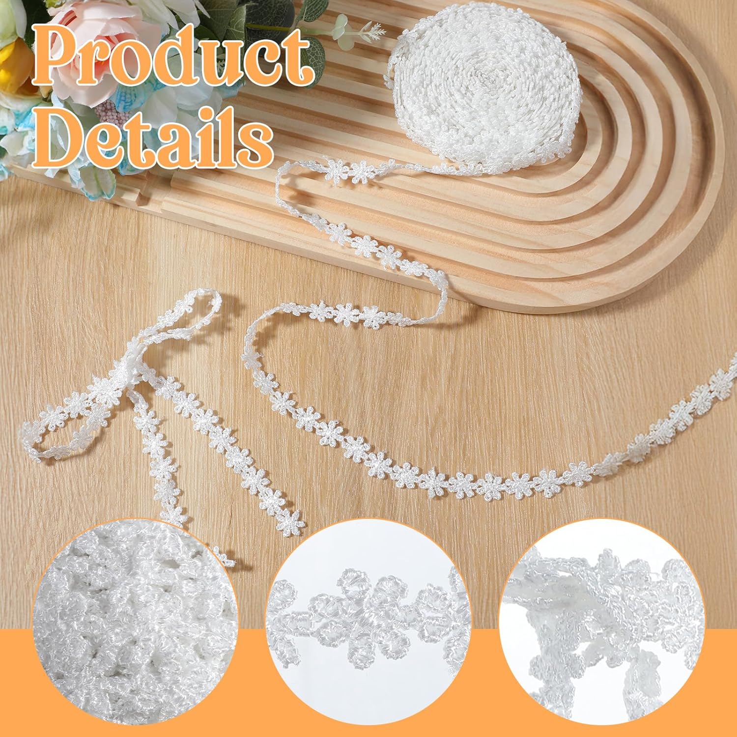 15 Yards White Lace Ribbon - 13.7m Vintange Floral Lace Trim Ribbon Cotton Embroidery Flower Trims for Handcrafts Gift Wrapping Garment Sewing Wedding Decoration - Image 2