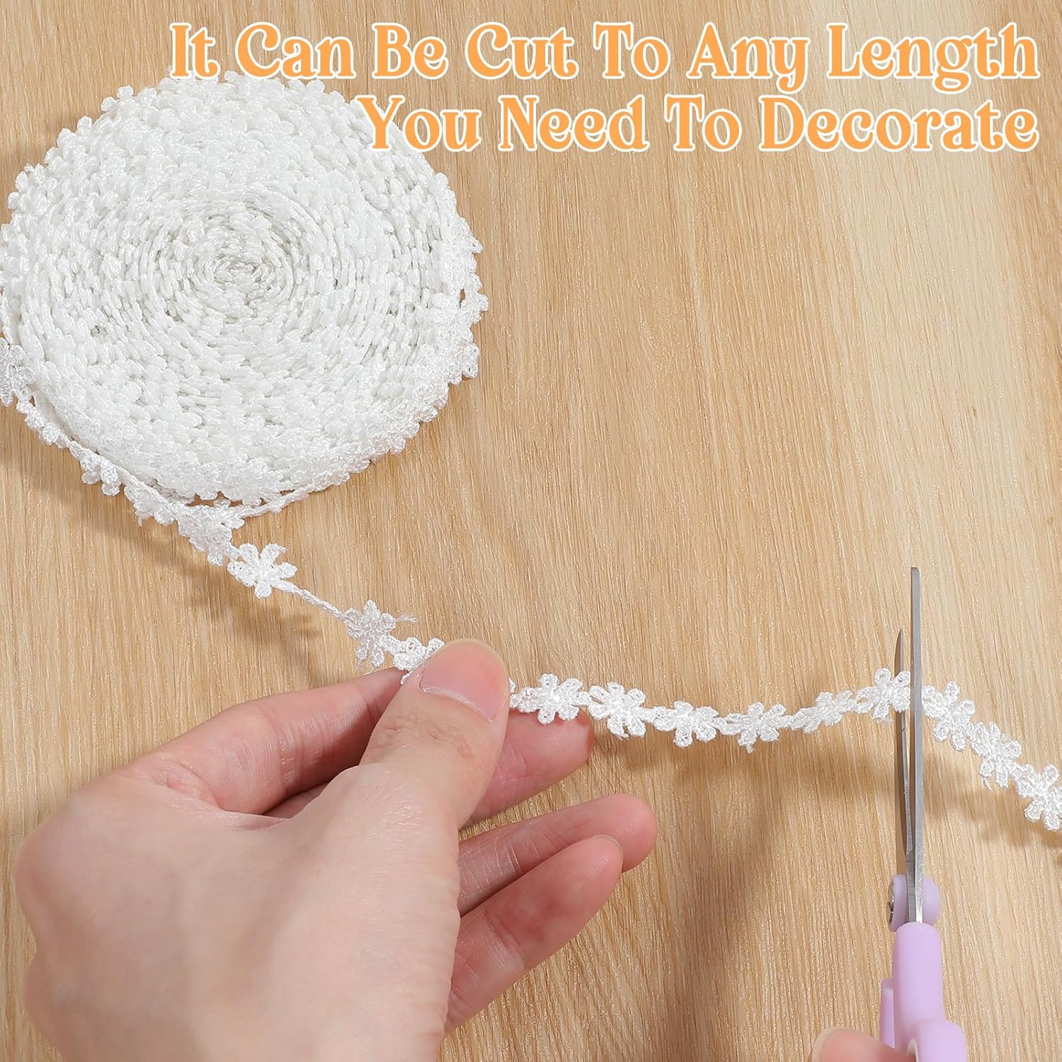 15 Yards White Lace Ribbon - 13.7m Vintange Floral Lace Trim Ribbon Cotton Embroidery Flower Trims for Handcrafts Gift Wrapping Garment Sewing Wedding Decoration - Image 3