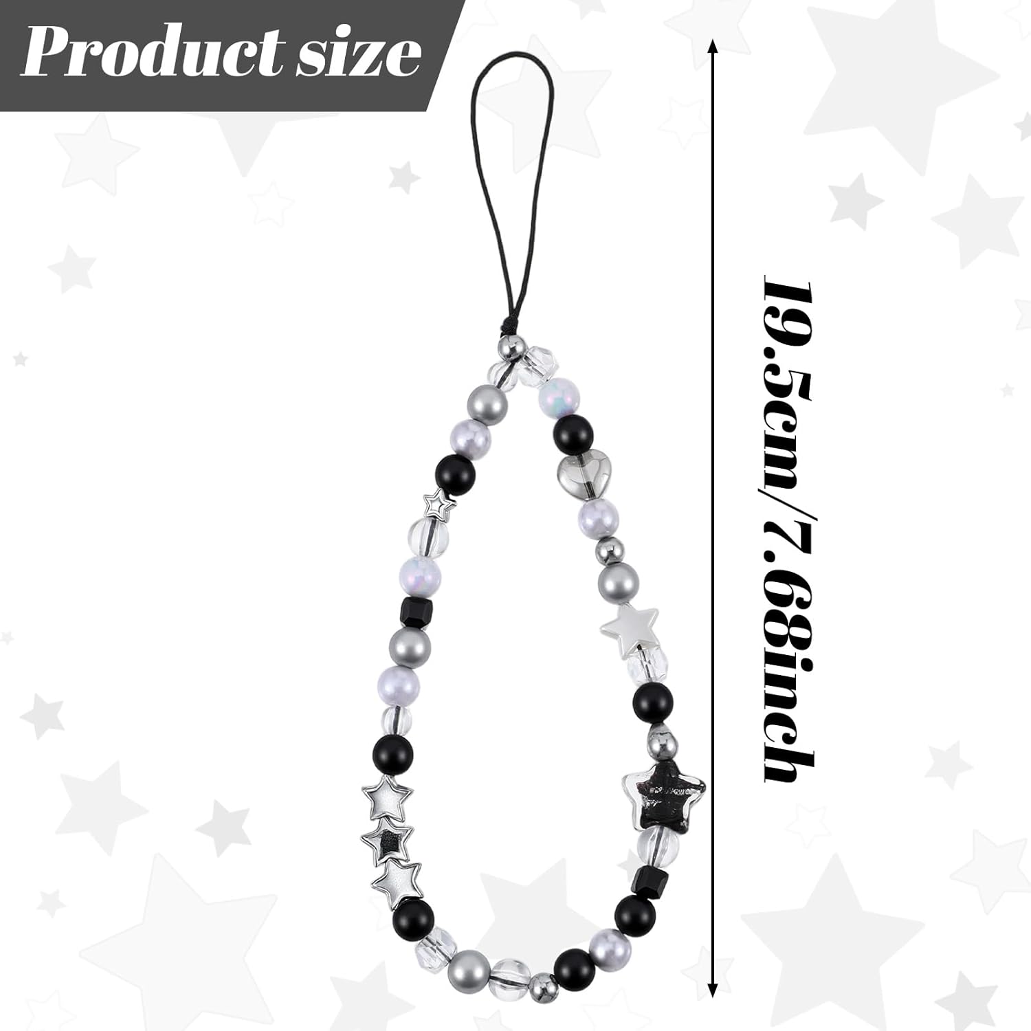 Beaded Camera Hand Strap, Cool Black Star Phone Lanyard Wrist Cute Bag Charm Digital Camera Wrist Strap for Phone Bag Keychain - Image 1