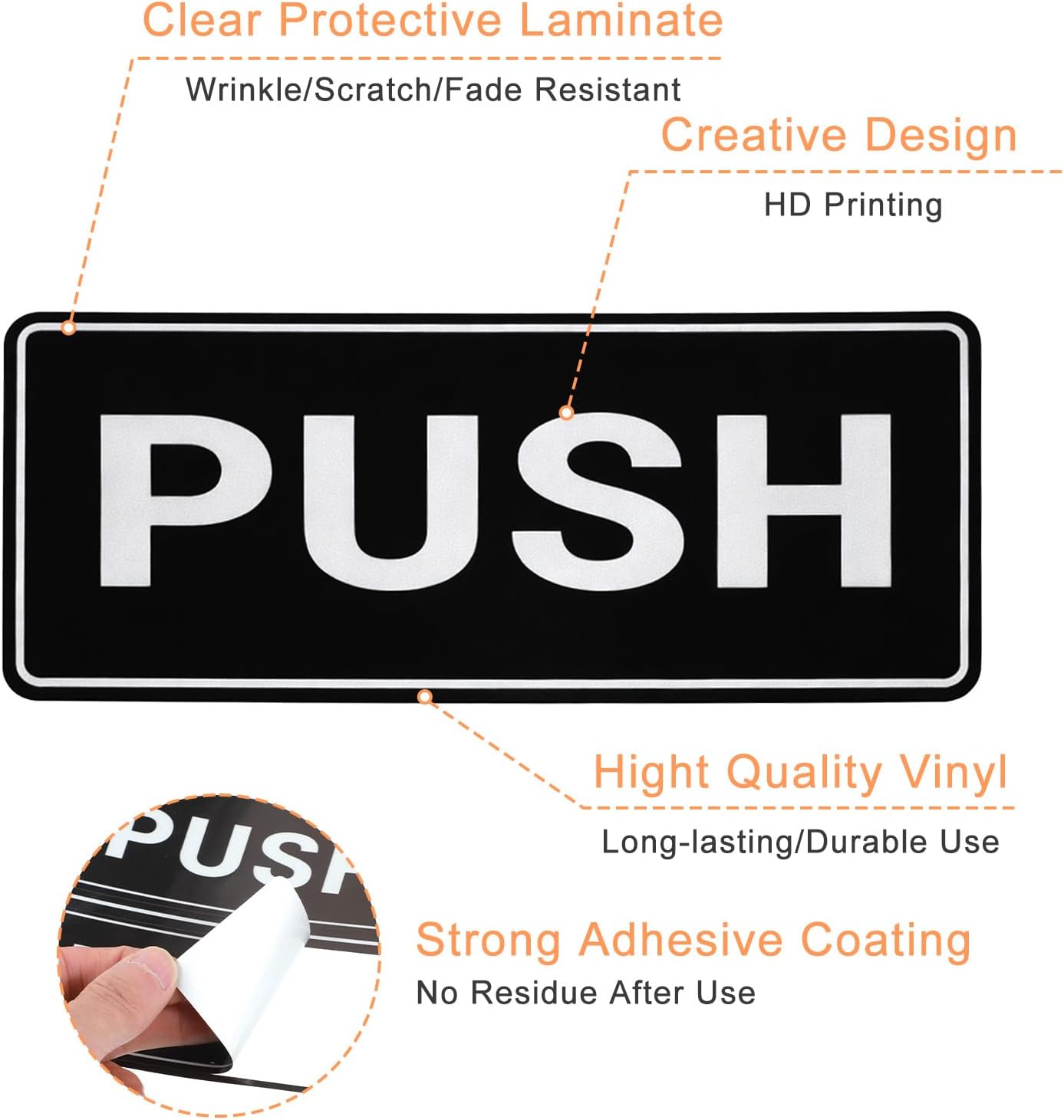 6Pack Push Pull Door Stickers,Adhesive Push and Pull Signs Stickers for Glass Doors and Other Side Doors in Business,Stores,Cafes,Shops - (2 x 5