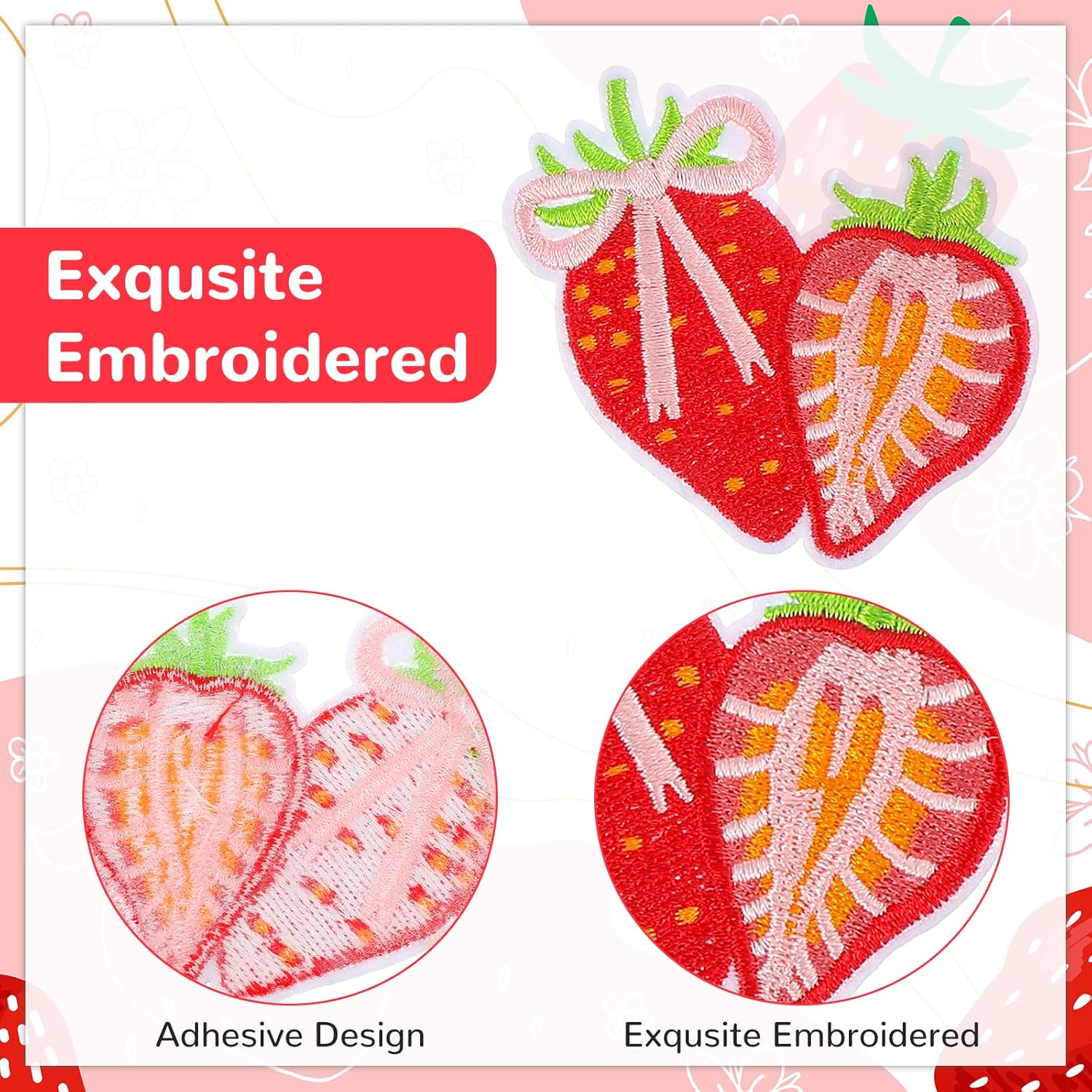 12PCS Strawberry Iron on Patches,Cute Patches Iron on Fruit Bow Embroidered Patch for Clothing Backpack Hat Bags - Image 2