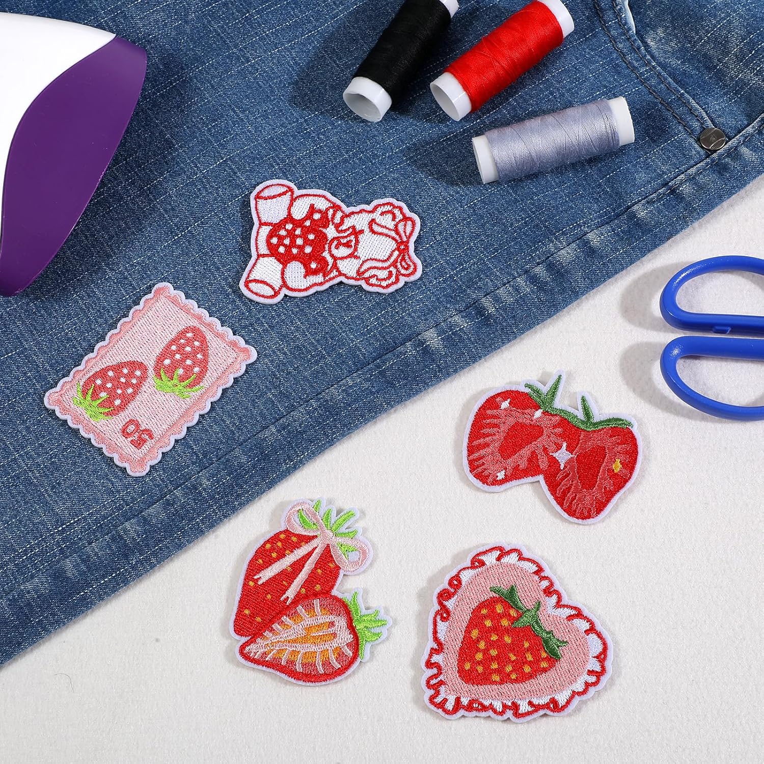 12PCS Strawberry Iron on Patches,Cute Patches Iron on Fruit Bow Embroidered Patch for Clothing Backpack Hat Bags - Image 4