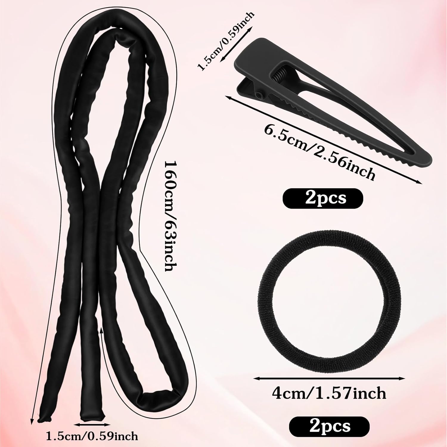 Extended Heatless Curls for Women, 63Inch No Heat Curls Overnight Headband for Long & Short Hair Soft Sleeping Curler, Flexible Creates Wavy Hair Without Damage (Black) - Image 1