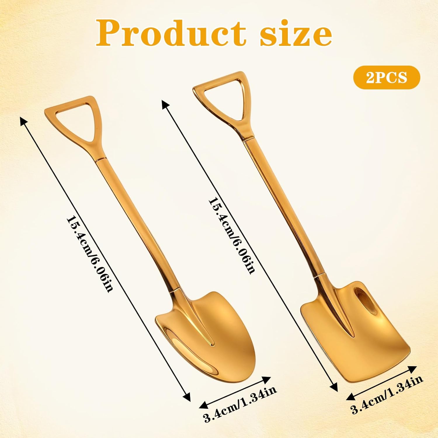2PCS Mini Gold Shovel Spoons, Stainless Steel Shovel Spoons Square Head Pointed Reusable Spoon Set for Coffee Dessert Ice Cream Tea Appetizers New Home Couples Gift - Image 1