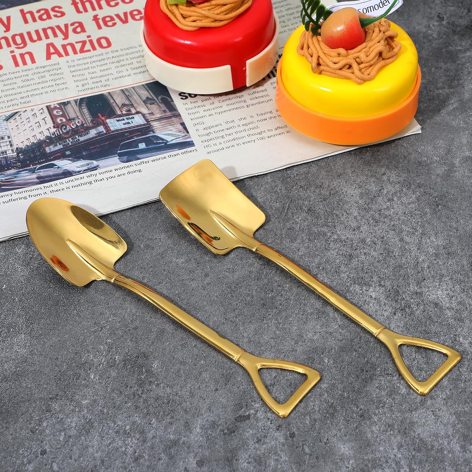2PCS Mini Gold Shovel Spoons, Stainless Steel Shovel Spoons Square Head Pointed Reusable Spoon Set for Coffee Dessert Ice Cream Tea Appetizers New Home Couples Gift - Image 3