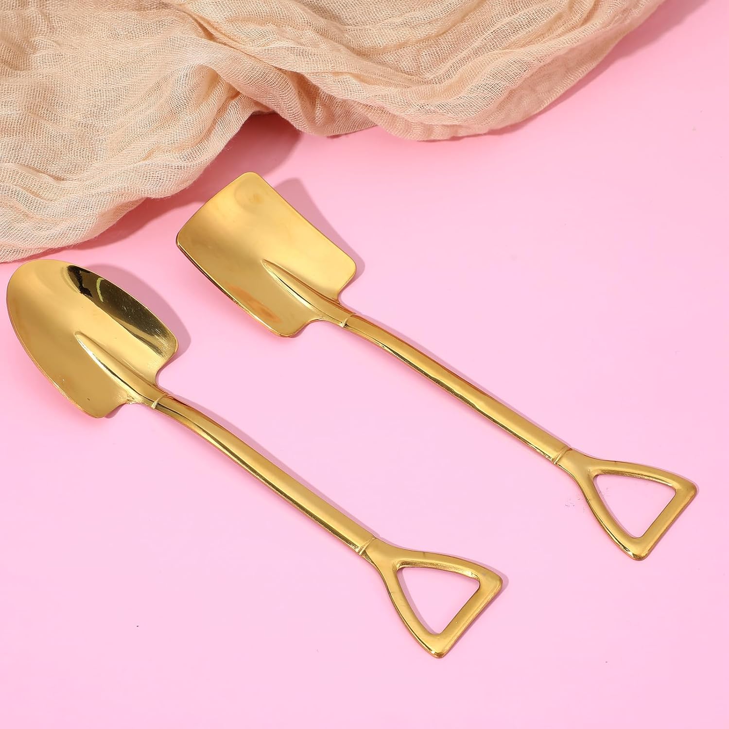2PCS Mini Gold Shovel Spoons, Stainless Steel Shovel Spoons Square Head Pointed Reusable Spoon Set for Coffee Dessert Ice Cream Tea Appetizers New Home Couples Gift - Image 4