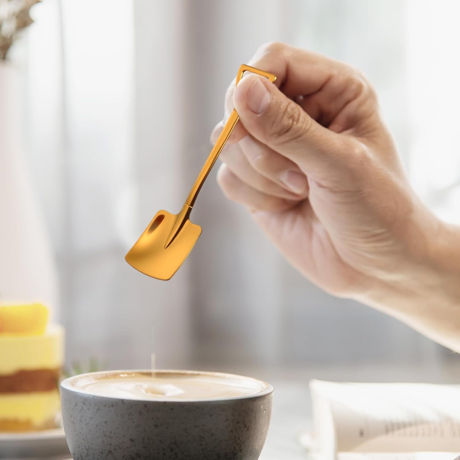 2PCS Mini Gold Shovel Spoons, Stainless Steel Shovel Spoons Square Head Pointed Reusable Spoon Set for Coffee Dessert Ice Cream Tea Appetizers New Home Couples Gift - Image 6