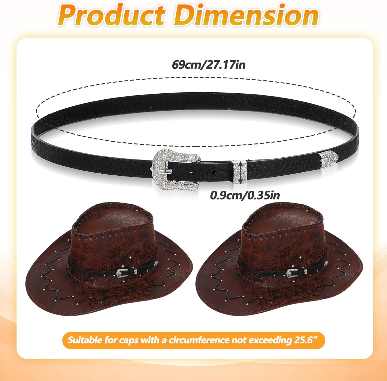 Cowboy Hat Band for Men, Adjustable Cowboy Hat Accesories for Western Fedora Panama Belts Leather Cowgirl Hatbands - Image 1