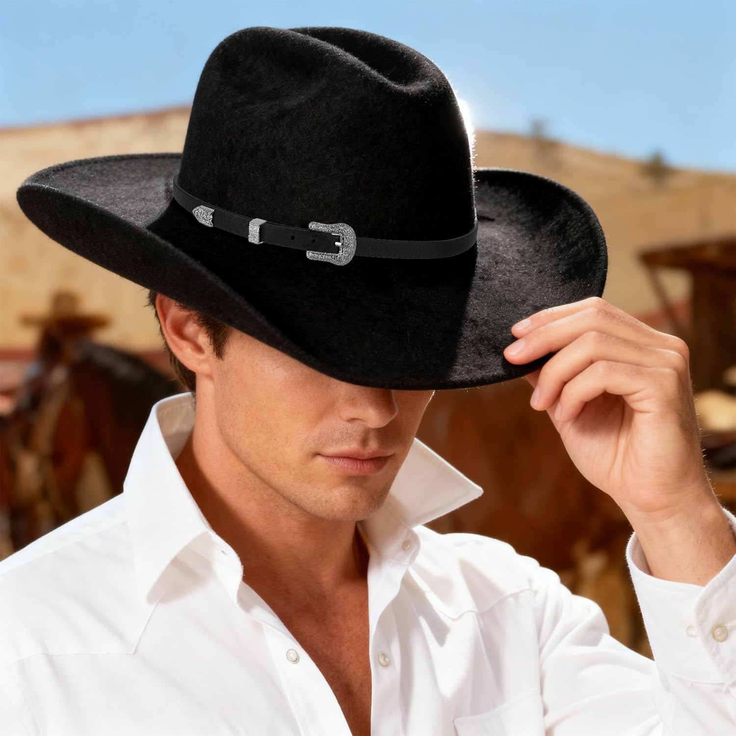 Cowboy Hat Band for Men, Adjustable Cowboy Hat Accesories for Western Fedora Panama Belts Leather Cowgirl Hatbands - Image 5