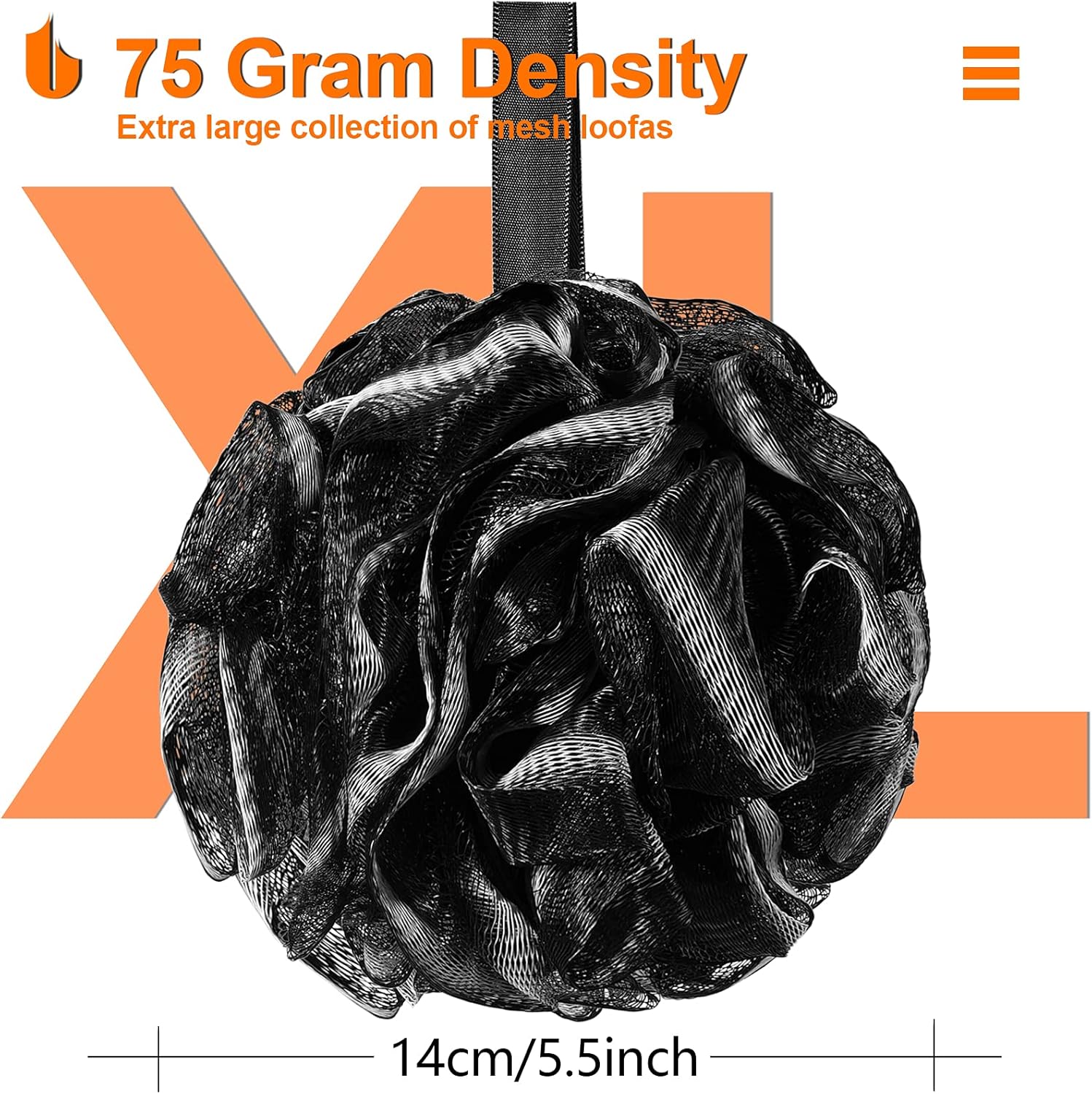Shower Bath Sponge XL 75g Soft Shower Loofahs Balls for Body Wash Men Women Bathroom Accessories, 1 Pack, Black - Image 2