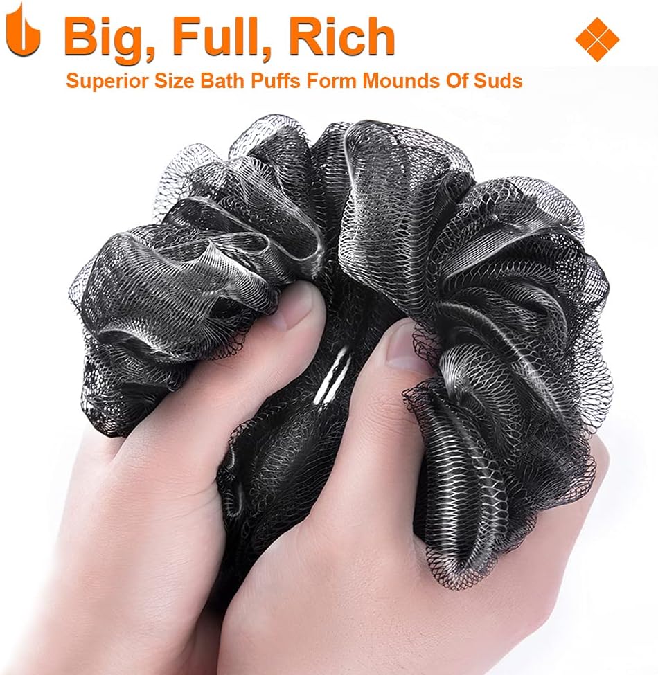 Shower Bath Sponge XL 75g Soft Shower Loofahs Balls for Body Wash Men Women Bathroom Accessories, 1 Pack, Black - Image 3