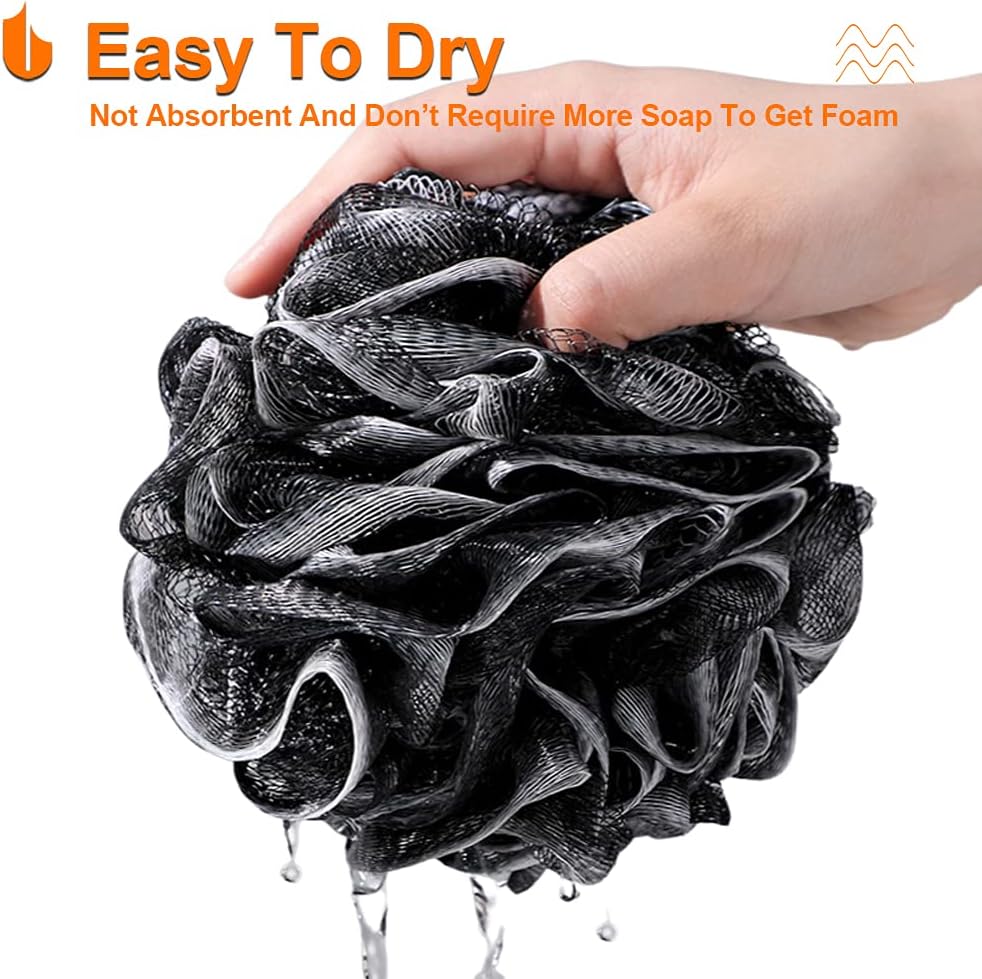 Shower Bath Sponge XL 75g Soft Shower Loofahs Balls for Body Wash Men Women Bathroom Accessories, 1 Pack, Black - Image 5