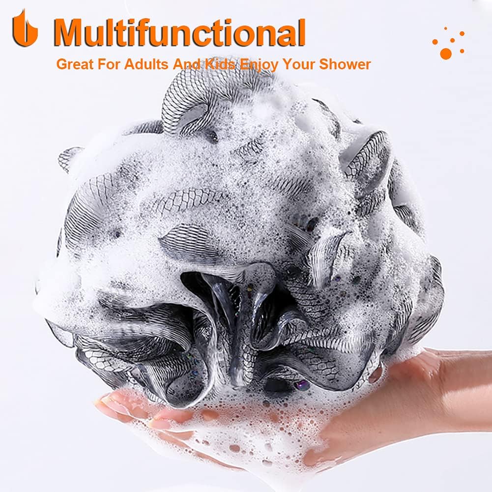 Shower Bath Sponge XL 75g Soft Shower Loofahs Balls for Body Wash Men Women Bathroom Accessories, 1 Pack, Black - Image 6