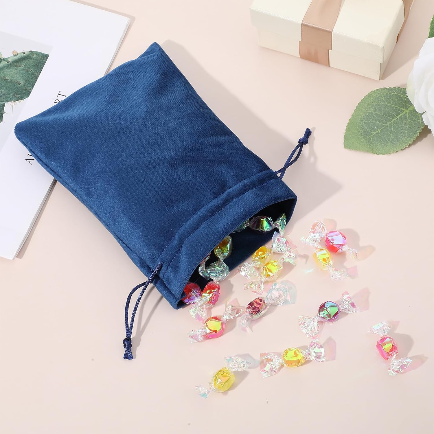 Shimmeroo 4PCS 7x5 Inch Drawstring Pouch, Soft Gift Bags Dice Bag Drawstring Favor Bags for Tarot Rune Jewelry Crystal Wedding Party Candy Bag(4 Colors) - Image 4