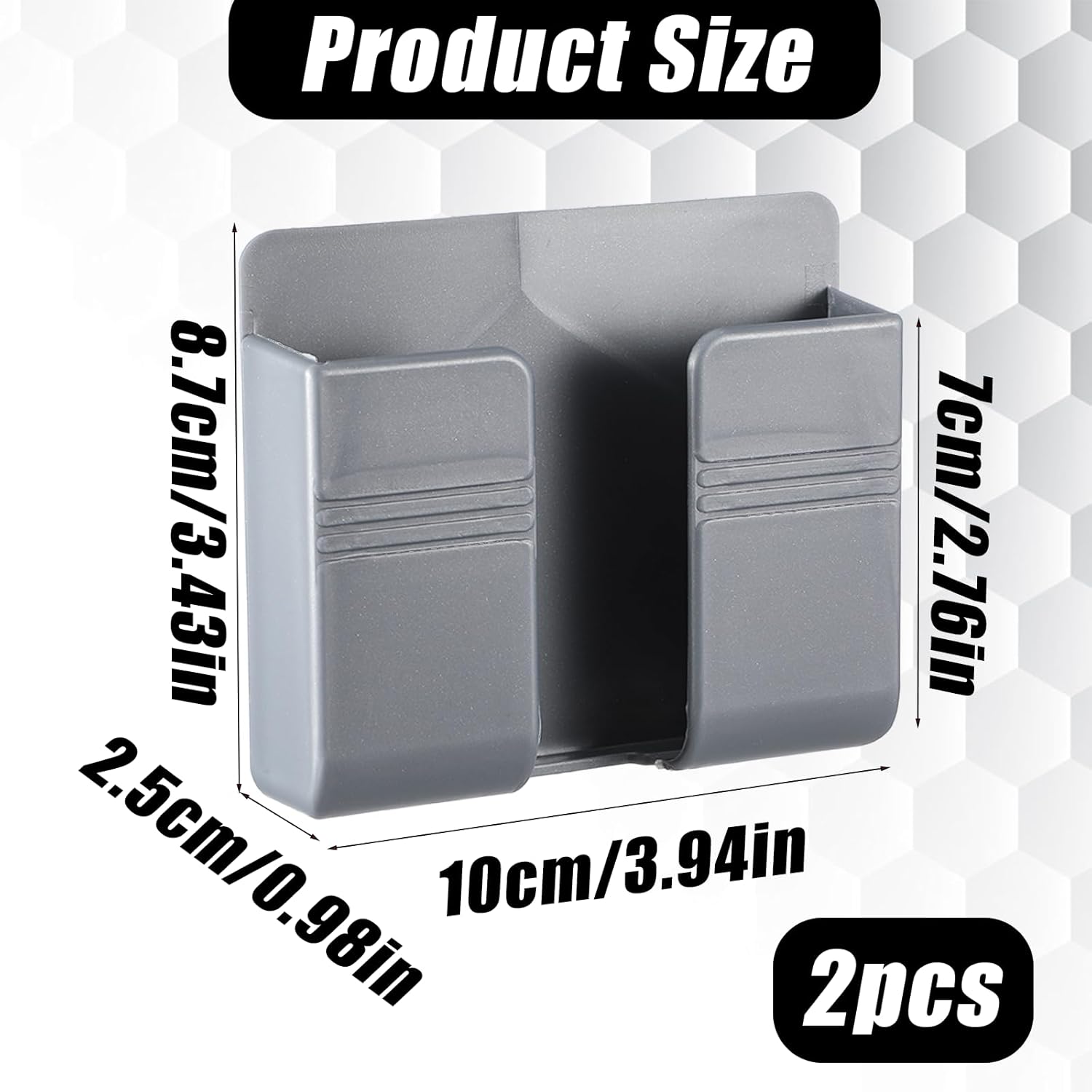 2 Pcs Wall Mount Phone Holder Self Adhesive Phone Shelf with Data Cable Receiving Hole, Grey Charger Remote Control Storage Box, Cell Cradle Bedside Organizer Remote Control Stand for Home Office - Image 1