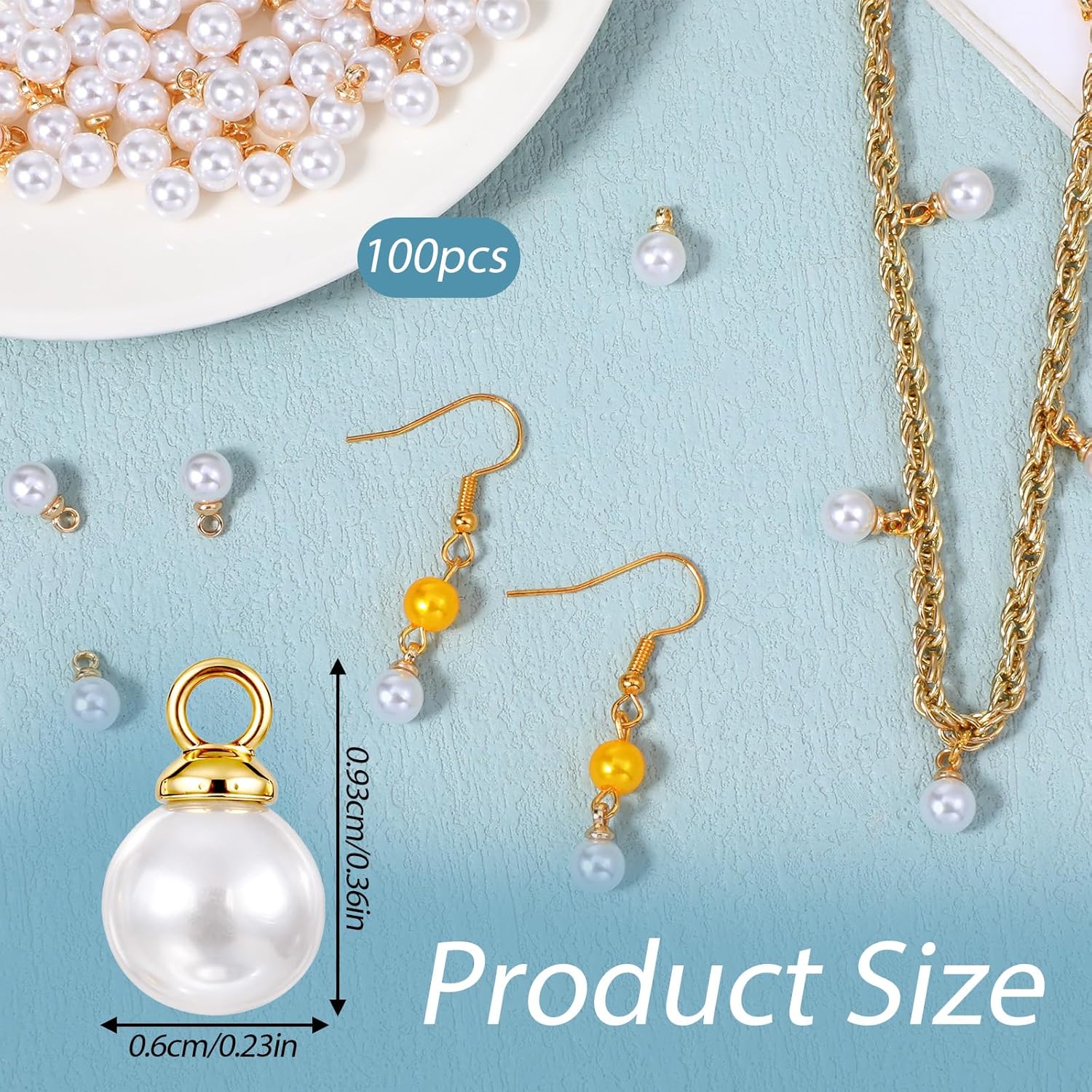 Vin Beauty Pearl Charms, 100 Pcs Pearl Charms for Jewelry Making, Pearls Beads Faux Pearls Pendant Charm DIY for Jewelry Making Bracelets Earrings Necklace Crafts - Image 1