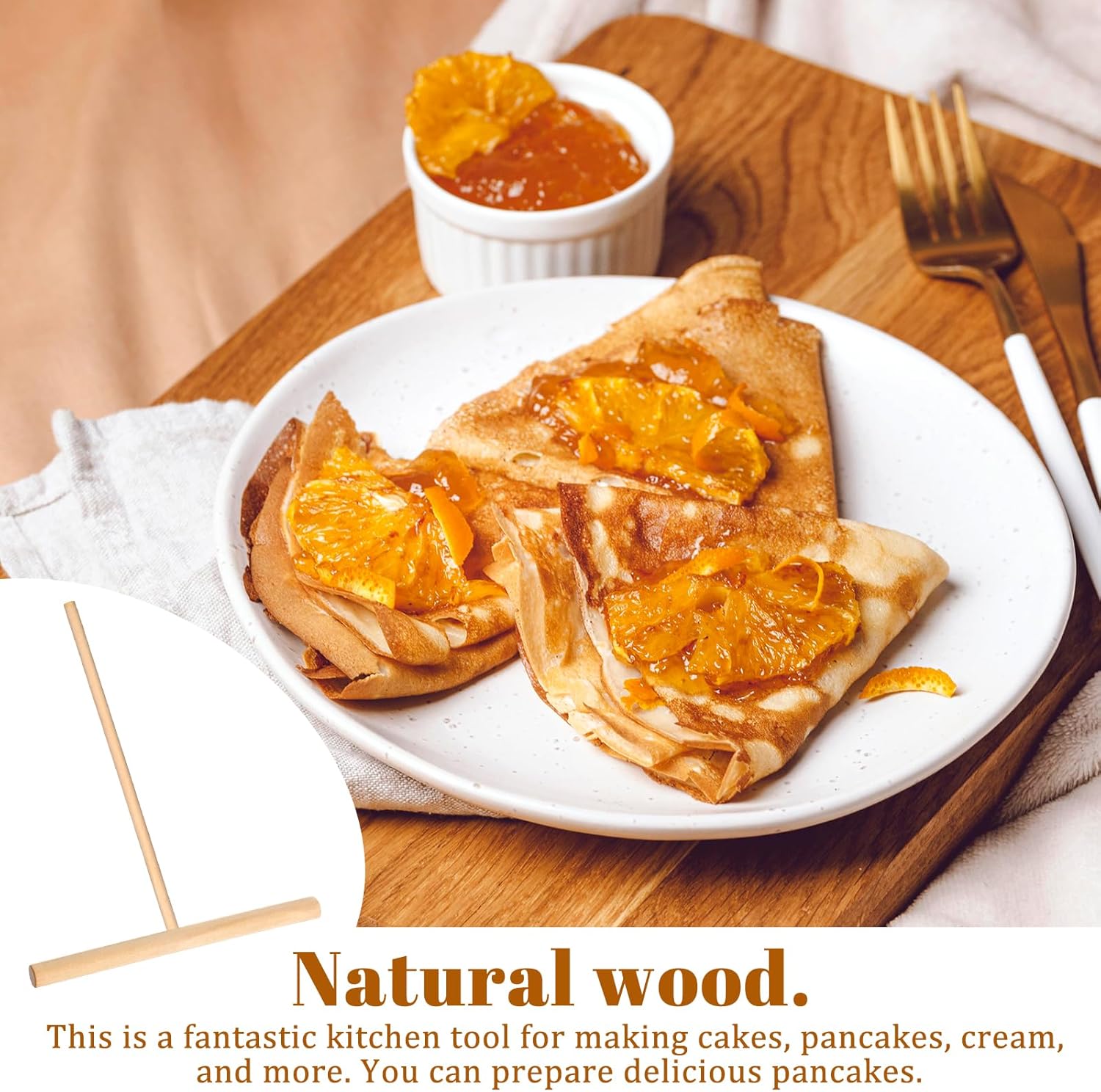 2 Pcs Crepe Spreader 6.1 Inches x 4.7 Inches Natural Wooden Crepe Spatula, Pancake Batter Spreader, Wooden T-Shaped Tool Stick for Crepes Wood Crepes Maker Pancake Maker Tool - Image 3