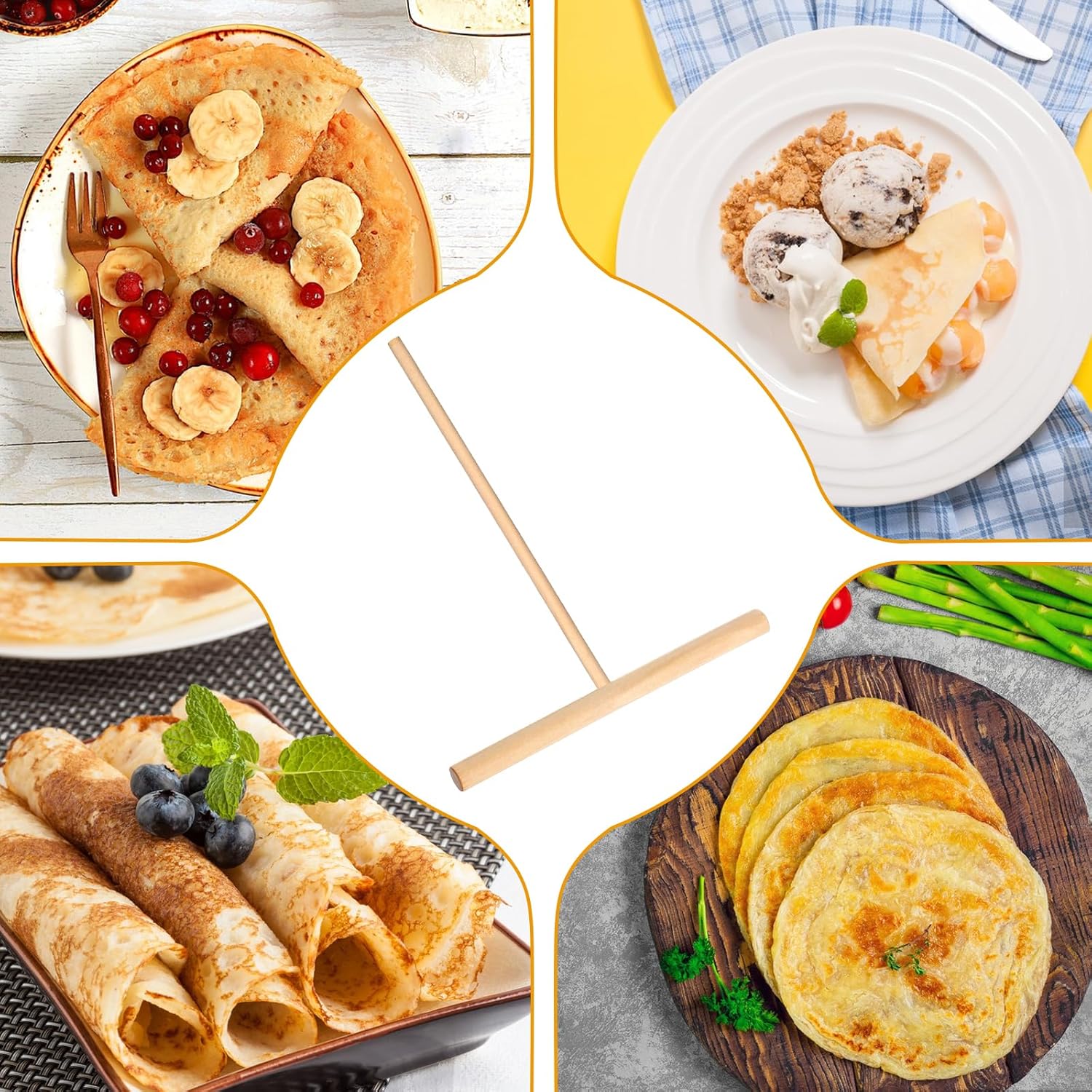 2 Pcs Crepe Spreader 6.1 Inches x 4.7 Inches Natural Wooden Crepe Spatula, Pancake Batter Spreader, Wooden T-Shaped Tool Stick for Crepes Wood Crepes Maker Pancake Maker Tool - Image 6