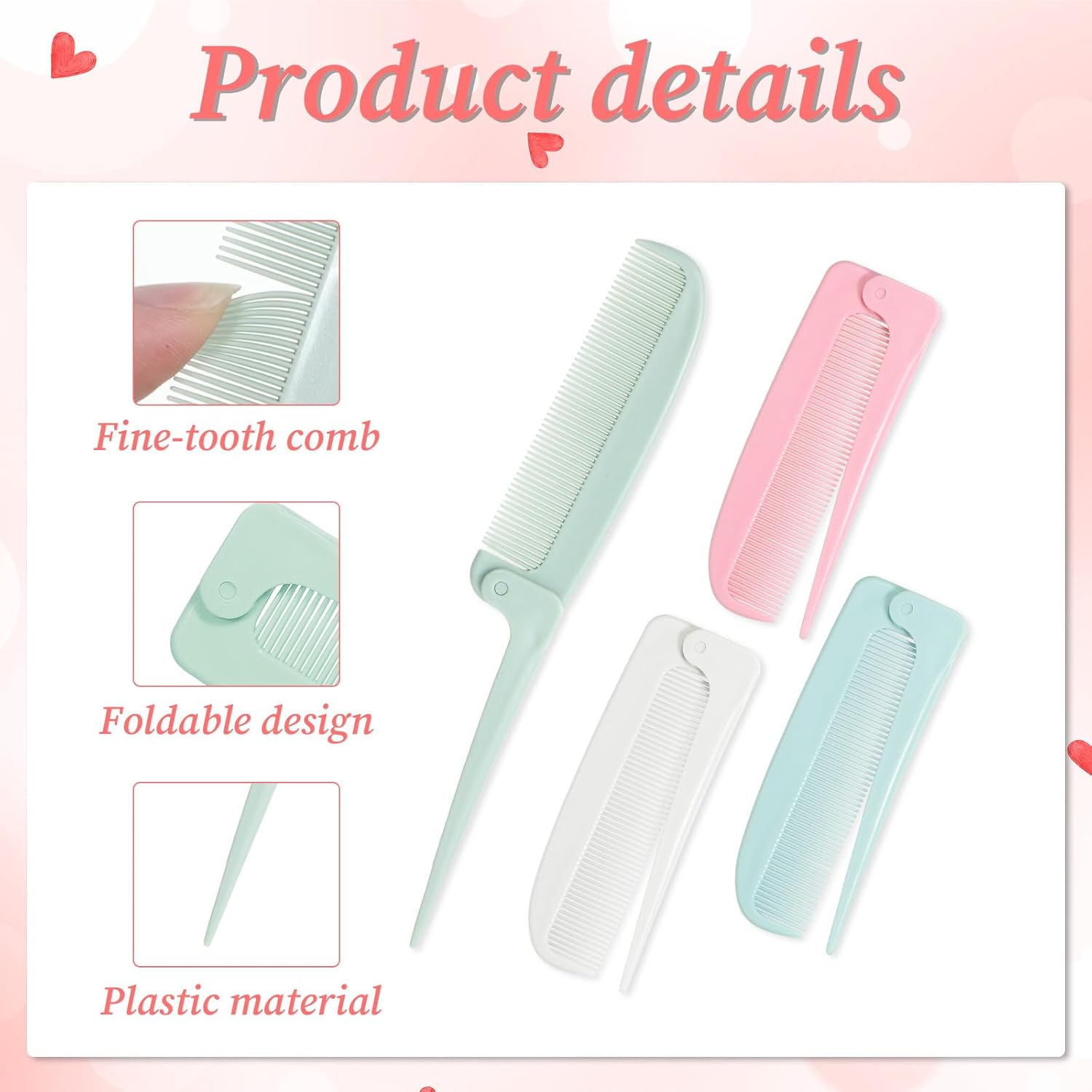 4 Pcs Rat Tail Folding Combs, Hair Parting Comb Travel Foldable Comb for Men & Women, Portable Small Mini Travel Styling Combs for Braids & Hair Styling - Image 2