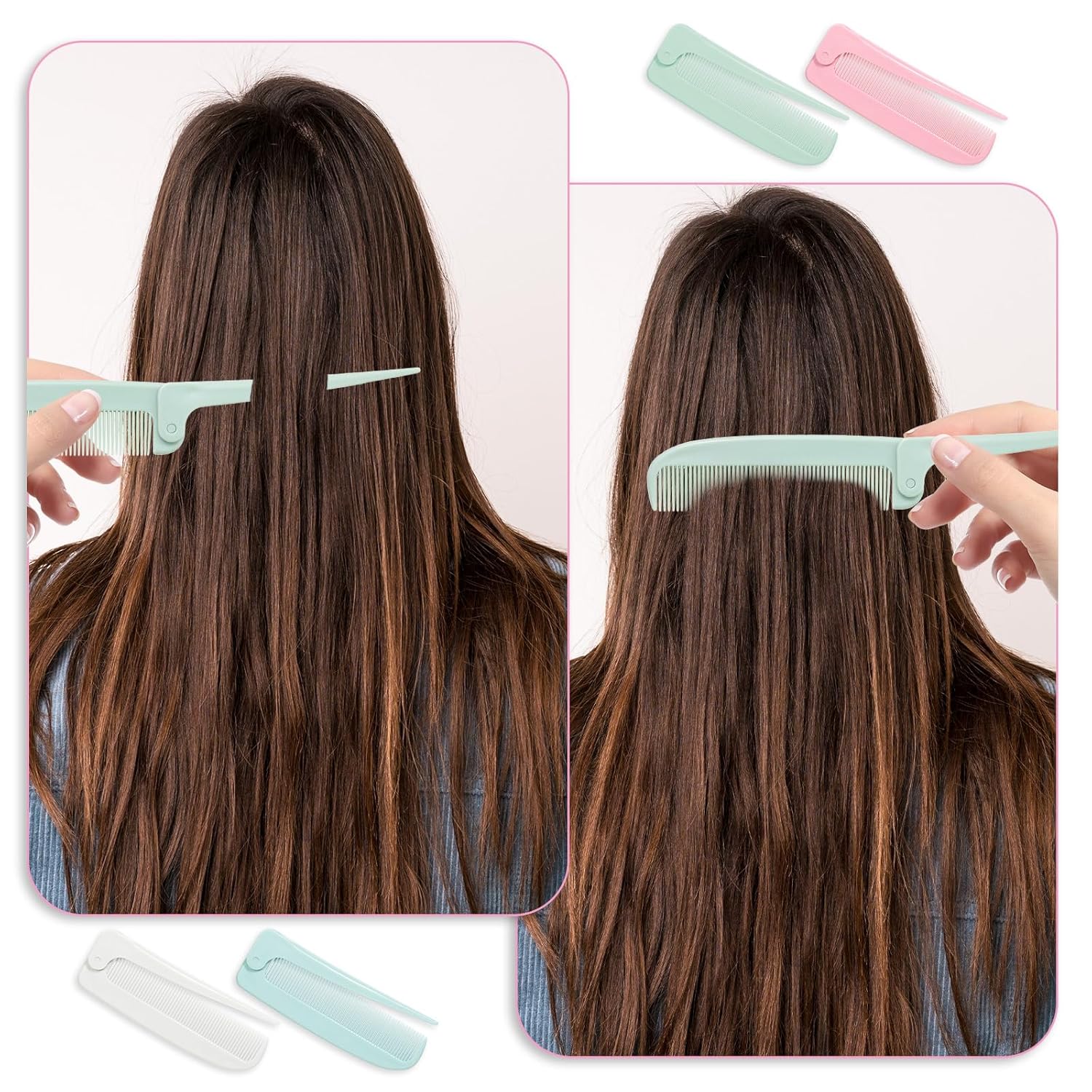 4 Pcs Rat Tail Folding Combs, Hair Parting Comb Travel Foldable Comb for Men & Women, Portable Small Mini Travel Styling Combs for Braids & Hair Styling - Image 3