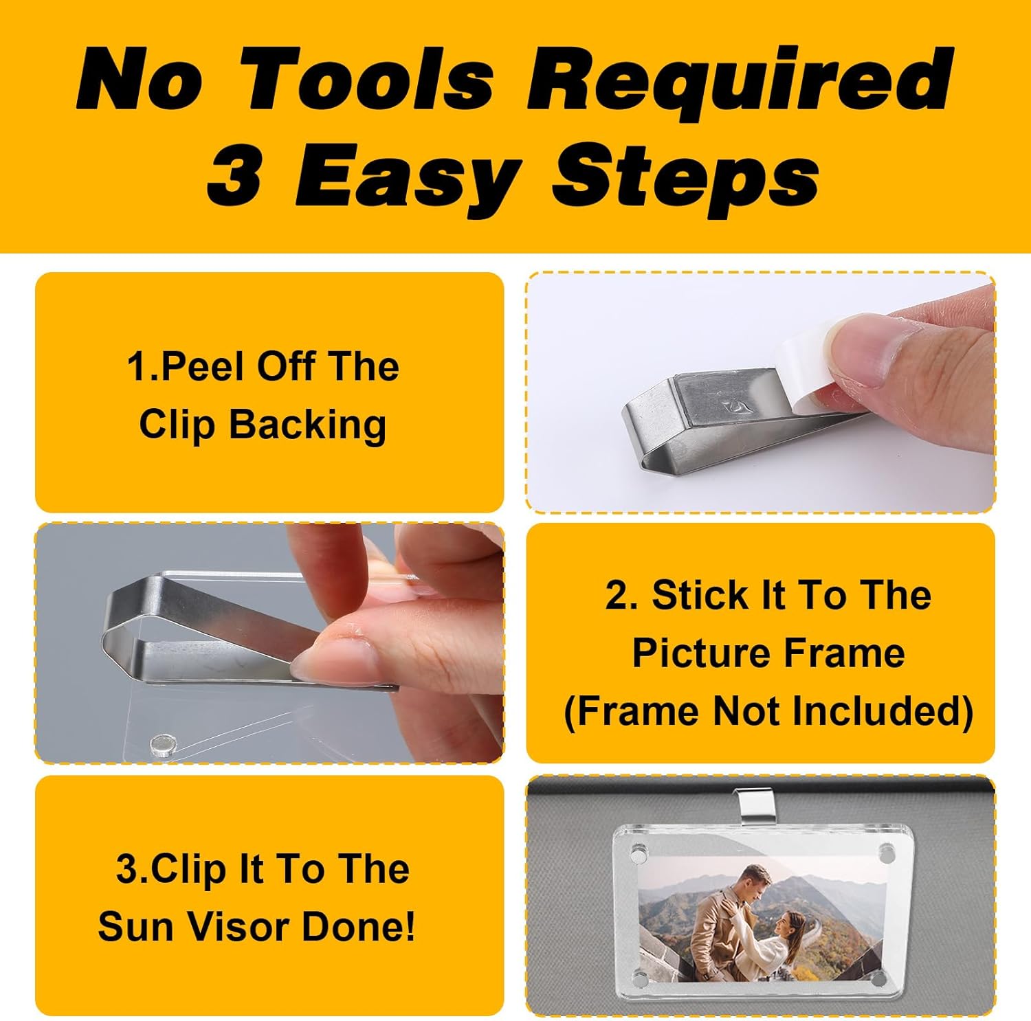 4 Pack Car Sun Visor Photo Clips, Stainless Steel Sun Visor Clips for Car with Adhesive Clip Mounting Kit for Custom Displays (Photo Frames Not Included), Strong Hold Accessory for Cars, Home & Office - Image 5