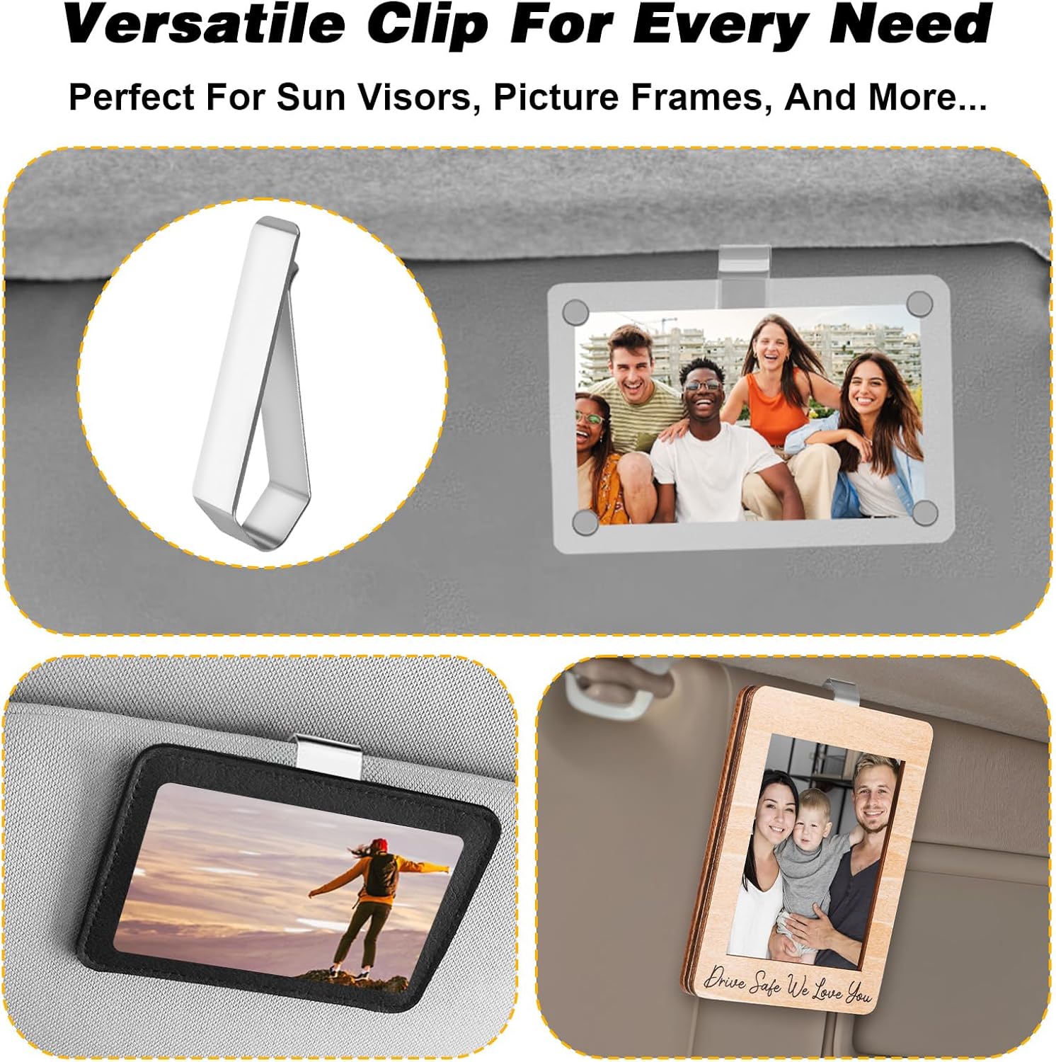 4 Pack Car Sun Visor Photo Clips, Stainless Steel Sun Visor Clips for Car with Adhesive Clip Mounting Kit for Custom Displays (Photo Frames Not Included), Strong Hold Accessory for Cars, Home & Office - Image 6