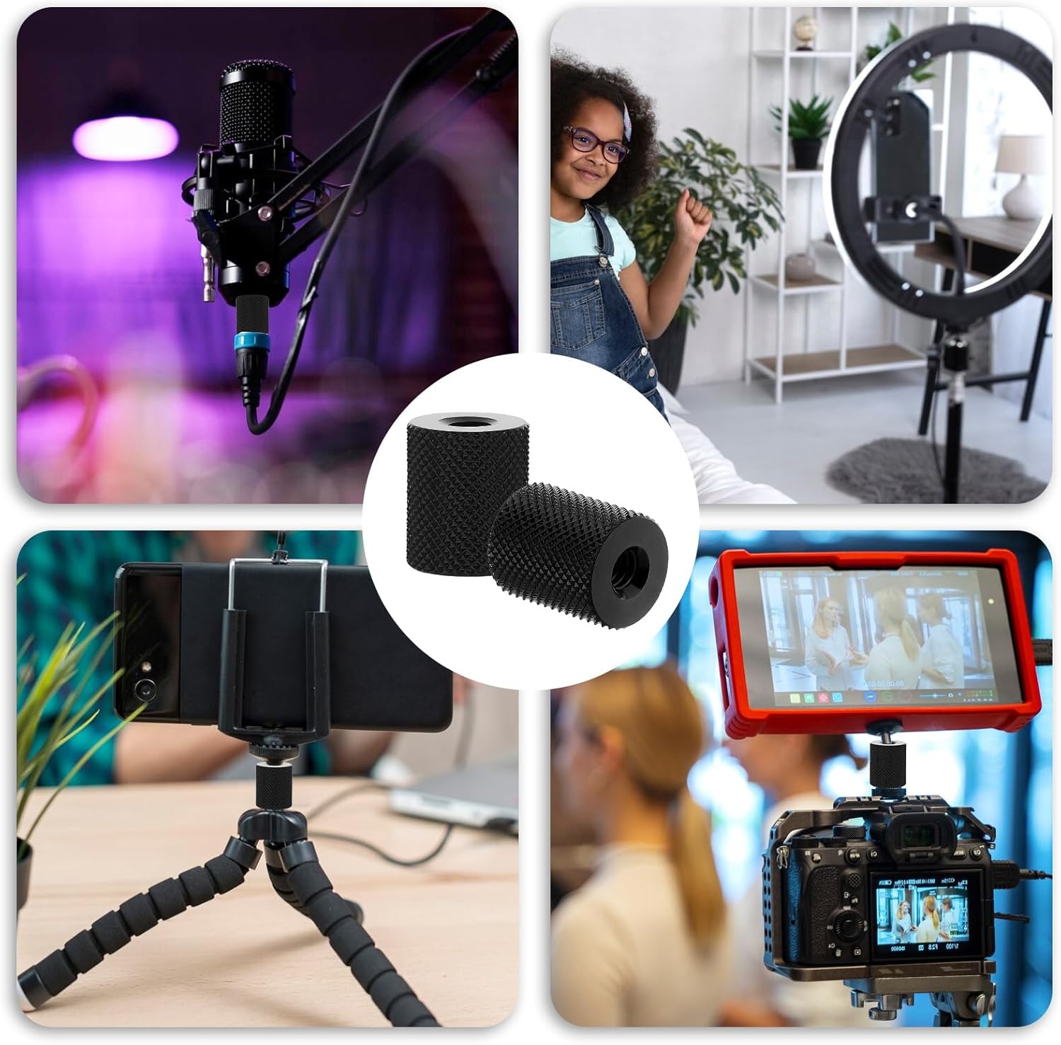 4 Pcs Double Female Thread Tripod Cylinder Adapter Screw 1/4 to 1/4 with Center 1/4-20 Thread Photography Equipment Camera Tripod Nut Accessories Suitable for Electric Rails and Light Stands - Image 6