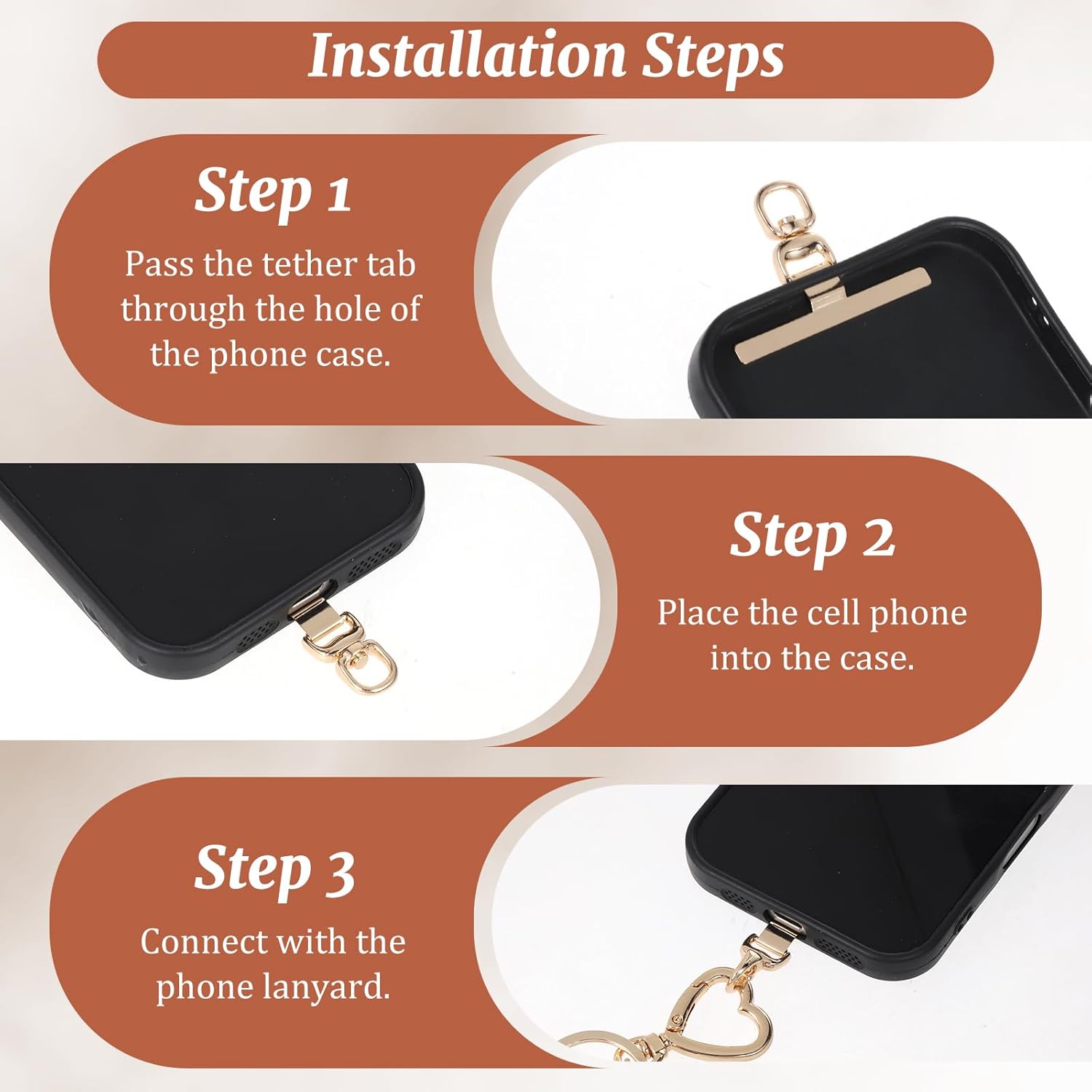 Vin Beauty 4 PCS Phone Tether Tab, 360° Rotatable Cell Phone Lanyard Patch Ultra-Thin Universal Stainless Steel Phone Lanyard Tab Metal Replacement Patch for Cell Phone and Most Smartphones - Image 5