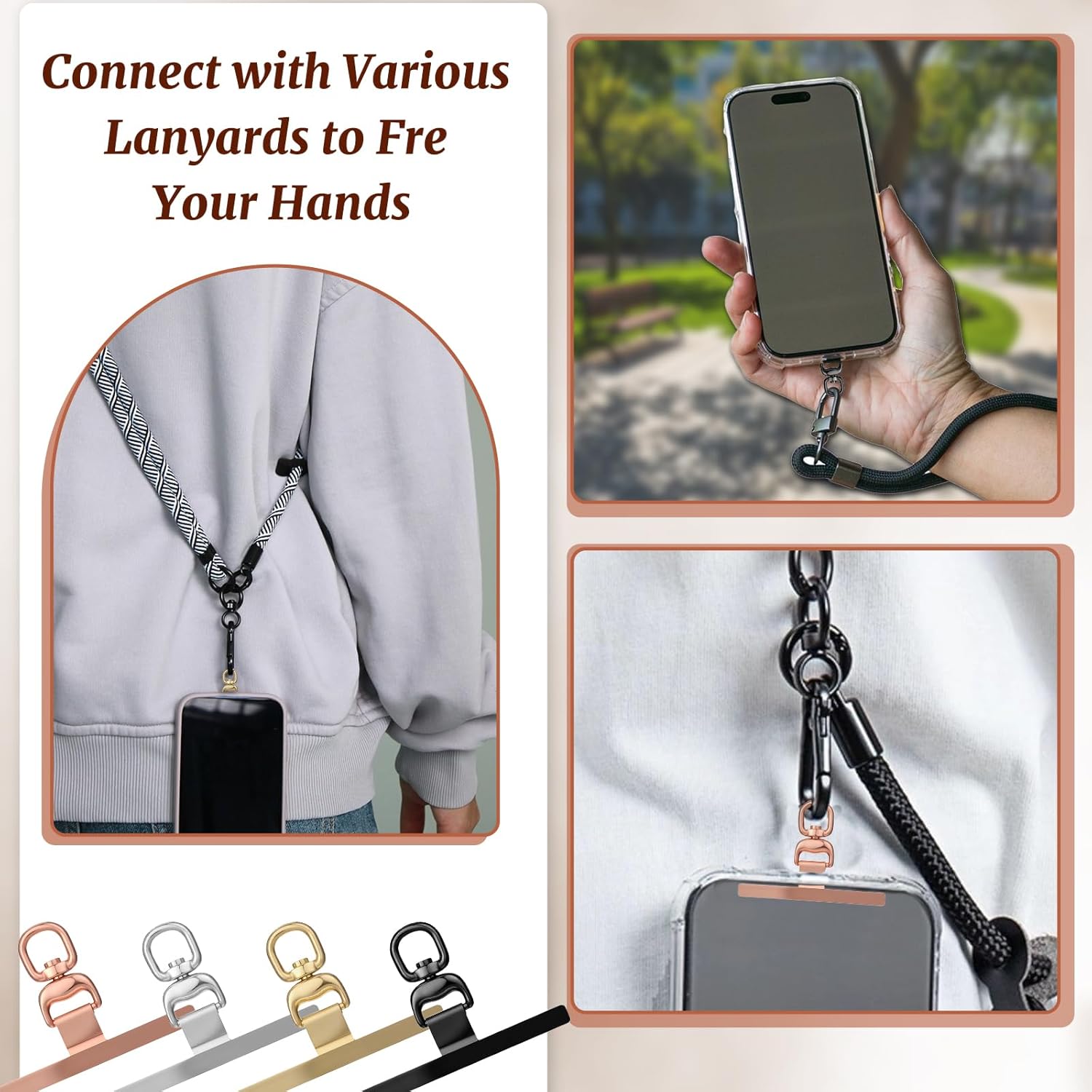 Vin Beauty 4 PCS Phone Tether Tab, 360° Rotatable Cell Phone Lanyard Patch Ultra-Thin Universal Stainless Steel Phone Lanyard Tab Metal Replacement Patch for Cell Phone and Most Smartphones - Image 6