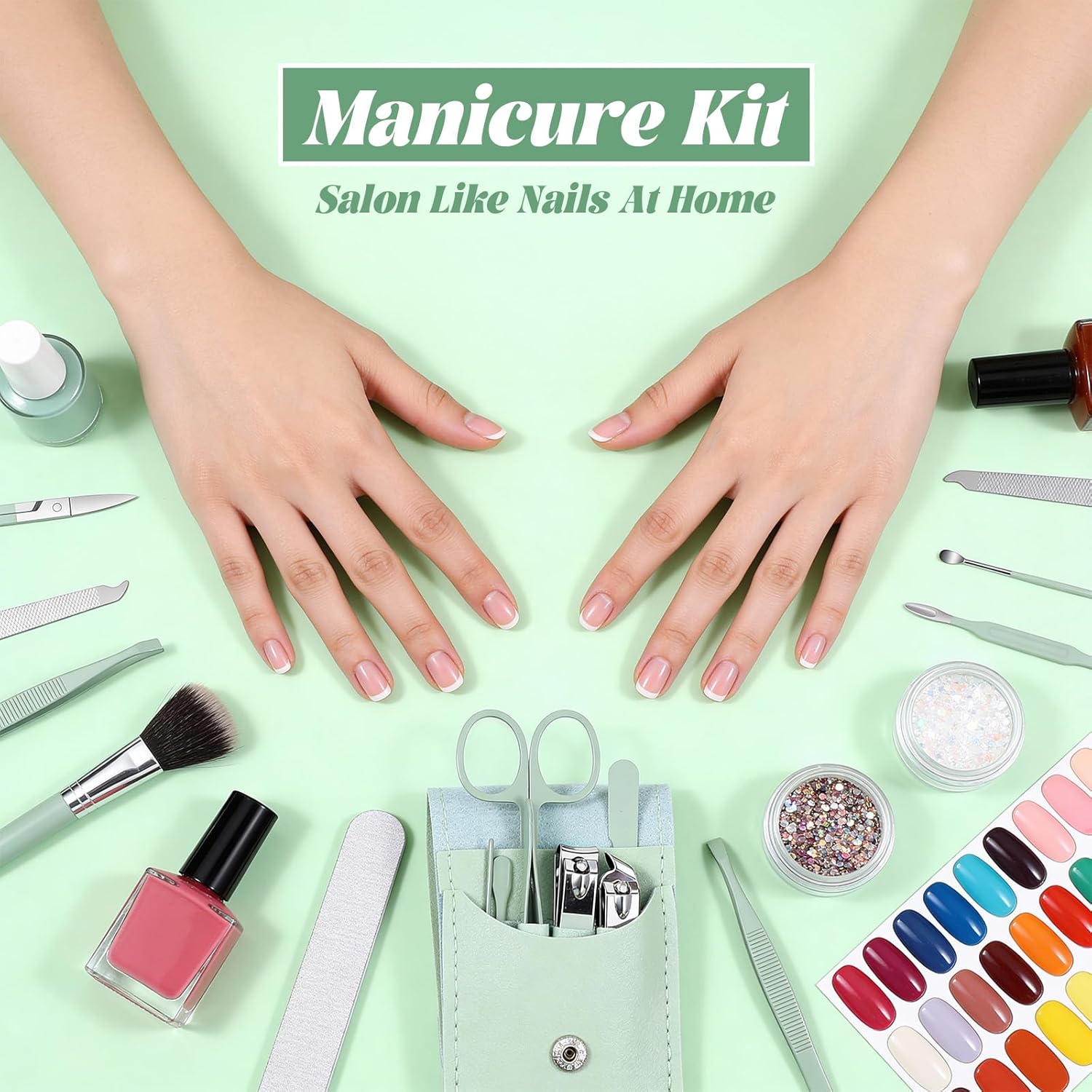 7Pcs Nail Cleaning Kit Professional Travel Nail Clippers with Green Leather Bag, Stainless Steel Manicure Kitcare Tools Grooming for Women Men - Image 5