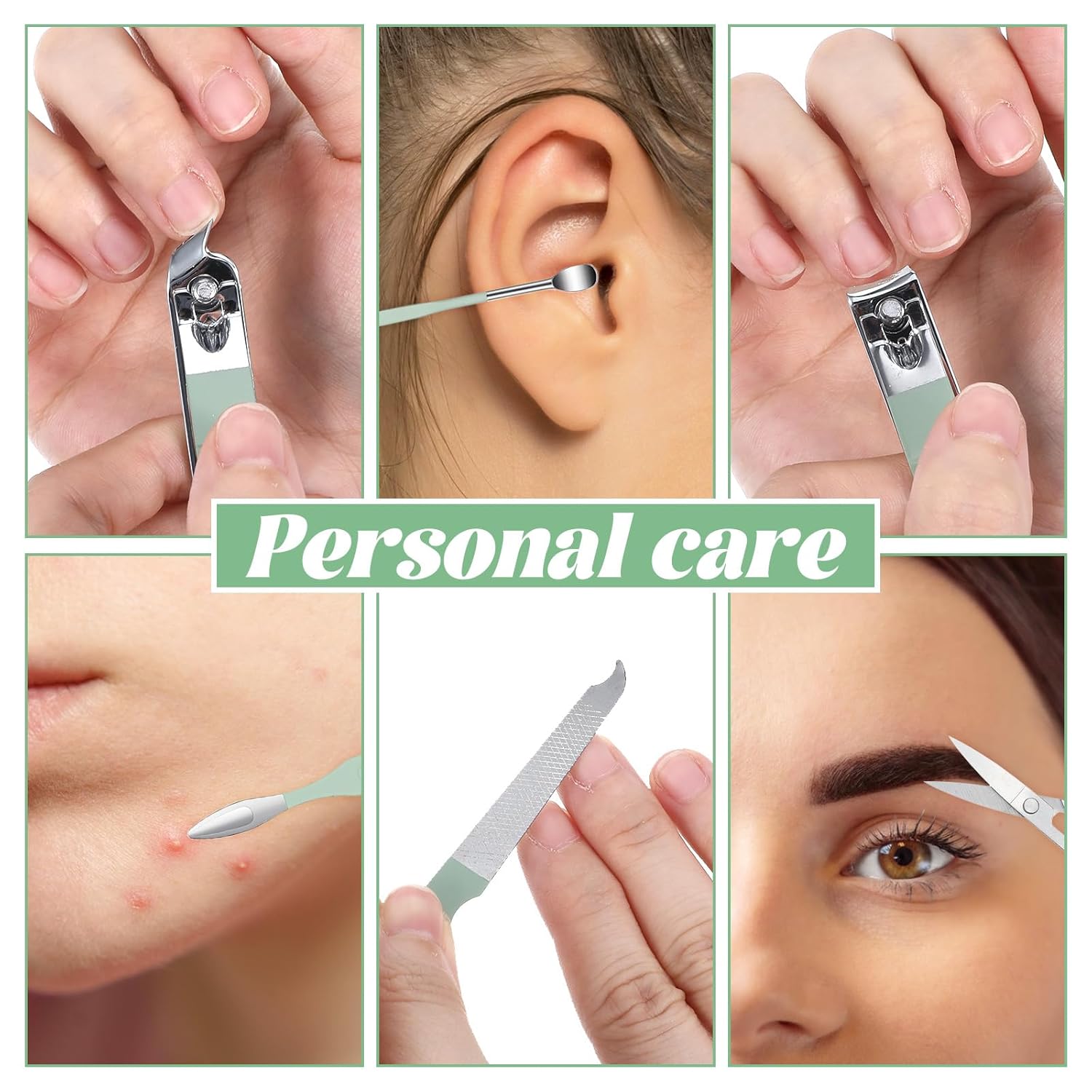 7Pcs Nail Cleaning Kit Professional Travel Nail Clippers with Green Leather Bag, Stainless Steel Manicure Kitcare Tools Grooming for Women Men - Image 7