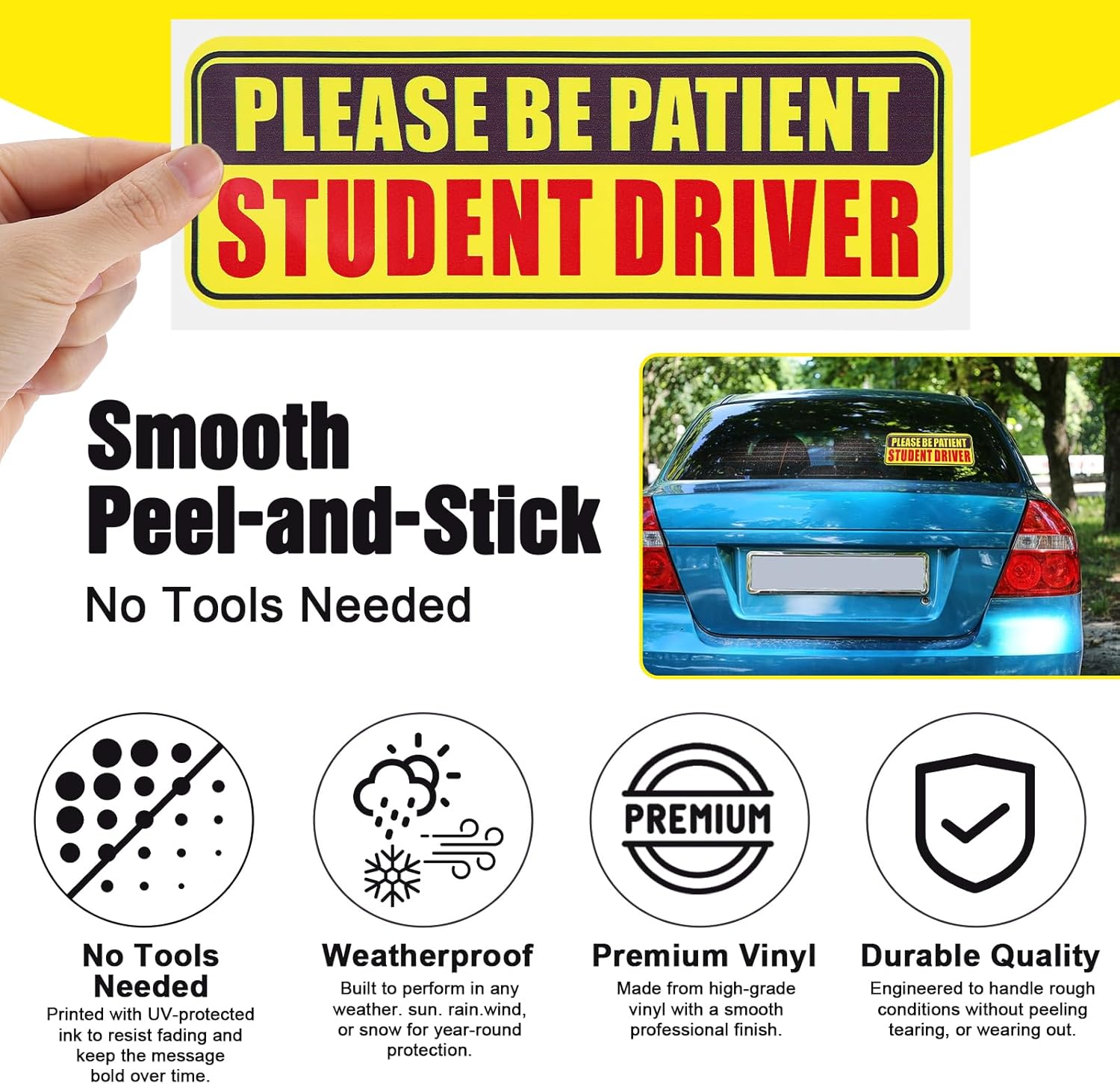 4PCS Student Driver Sticker for Car,Non-Magnetic Student Driver Bumper Sticker - Waterproof & Long Lasting Window Cling for Car Bumper Window - Image 2