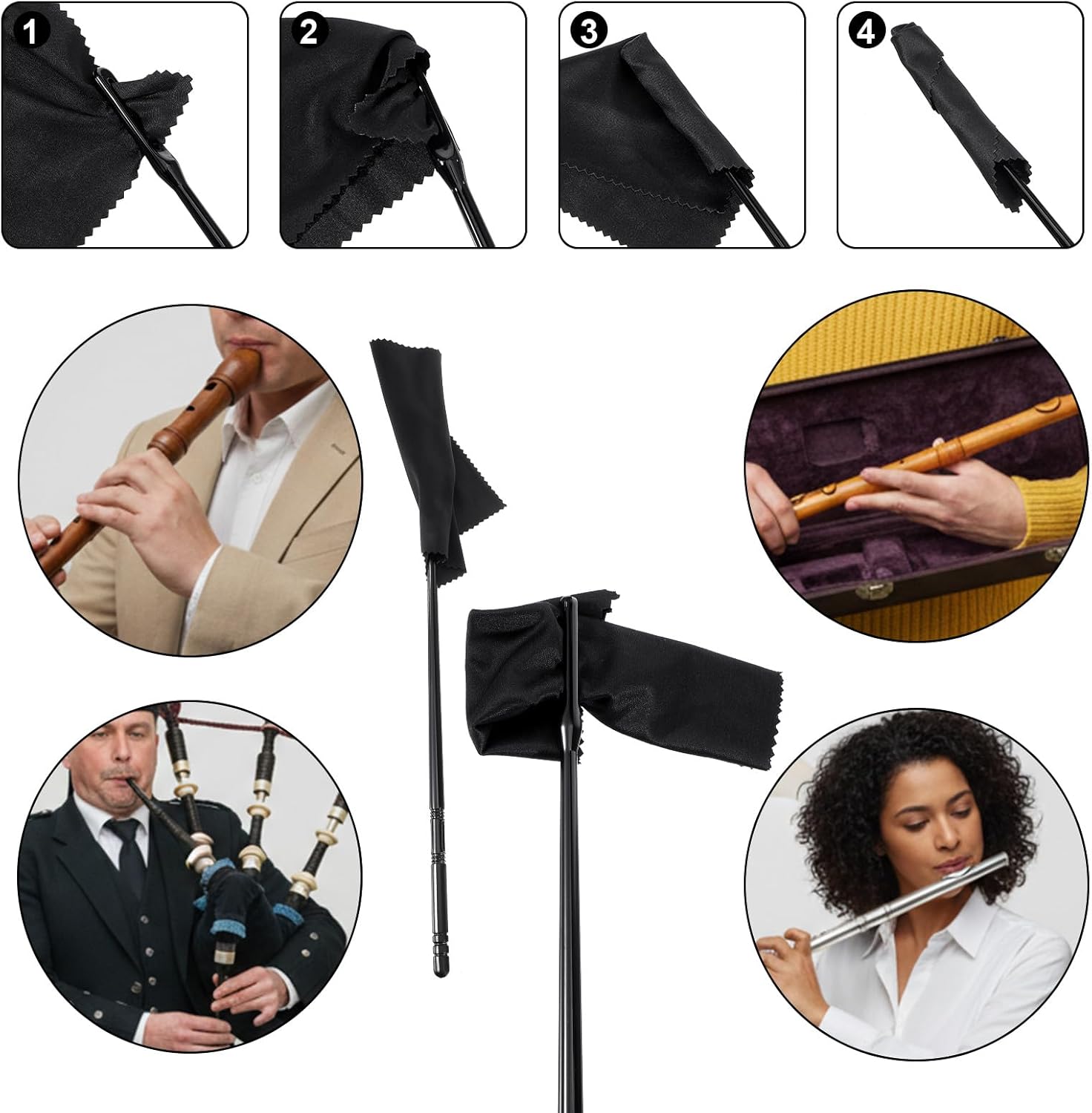 6Pcs Flute Cleaning Kit, 3Pcs Flute Cleaning Rod with 3Pcs Cleaner Polishing Cloth, Flutes Cleaner Swabs Stick Tools for Flutes Maintenance - Image 4