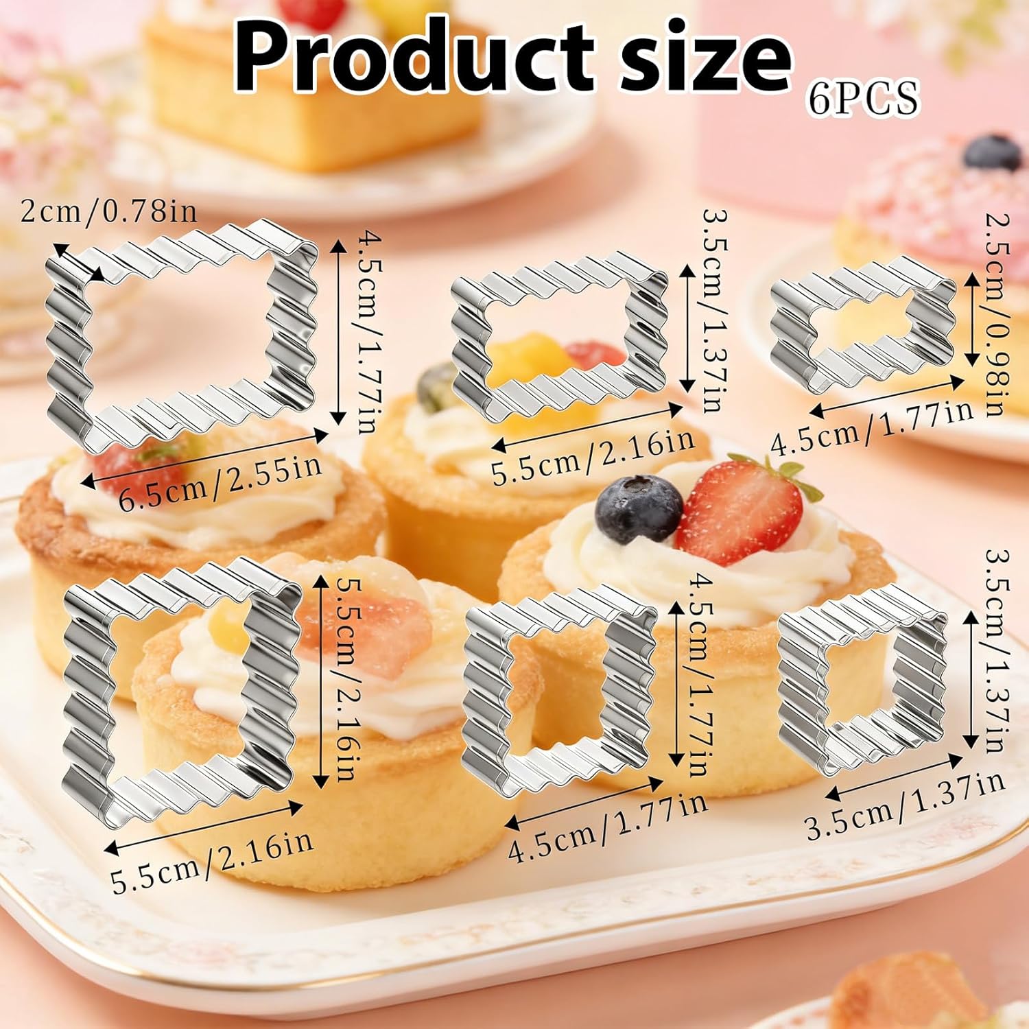 6 Pcs Scalloped Cookie Cutter Set, Square Cookie Cutter, Wavy Rectangle Cookies Cutters Set Scalloped Cutters Reusable Cookies Mold with Jagged Edge Design for a Special Event Holiday Everyday Treat - Image 1