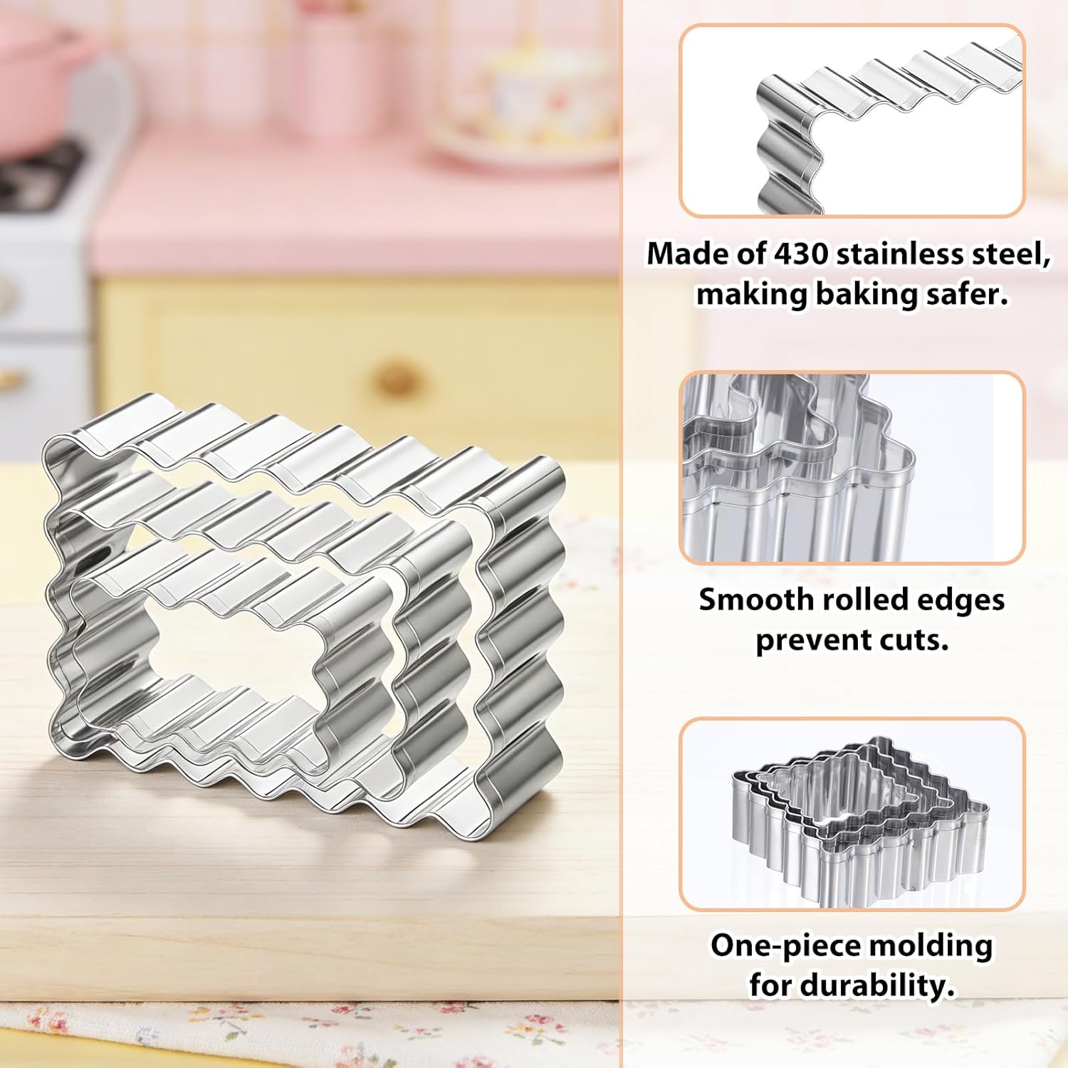 6 Pcs Scalloped Cookie Cutter Set, Square Cookie Cutter, Wavy Rectangle Cookies Cutters Set Scalloped Cutters Reusable Cookies Mold with Jagged Edge Design for a Special Event Holiday Everyday Treat - Image 2