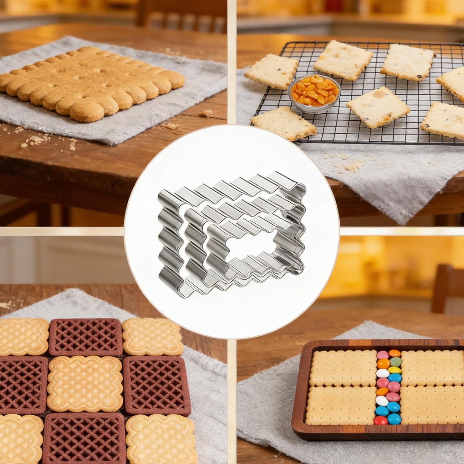 6 Pcs Scalloped Cookie Cutter Set, Square Cookie Cutter, Wavy Rectangle Cookies Cutters Set Scalloped Cutters Reusable Cookies Mold with Jagged Edge Design for a Special Event Holiday Everyday Treat - Image 3