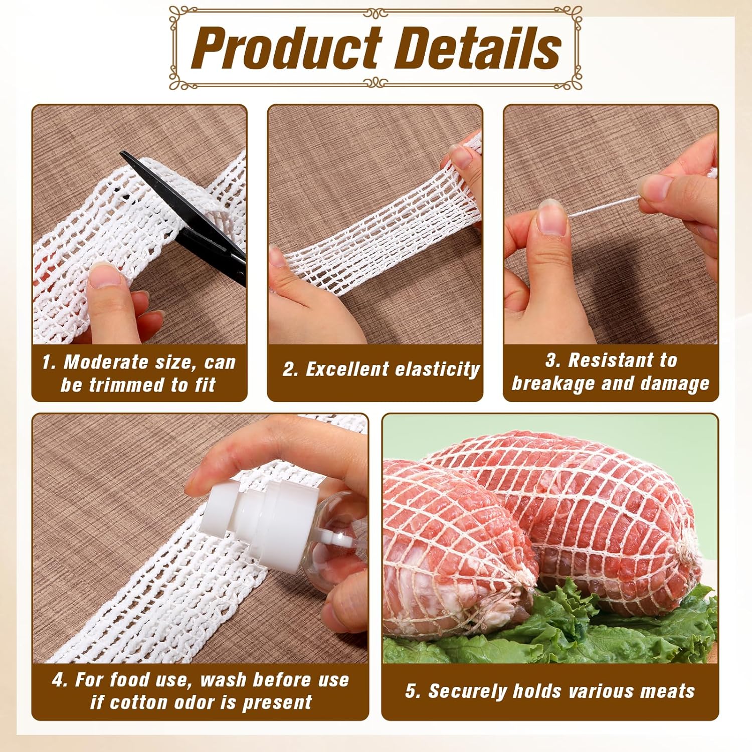 16.4ft Meat Netting, Size 18 Meat Netting Roll Elastic Smoked Meat Poultry Ham Netting Meat Butcher Twine Net Wrapping Net for Meat Cooking, Drying - Image 3