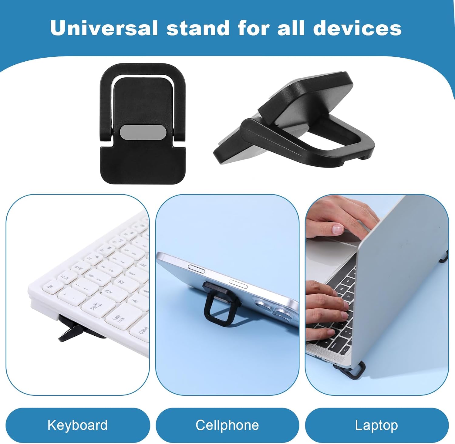2Pcs Keyboard Riser Self-Adhesive Mini Portable Laptop Stand Foldable Portable Computer Self Adhesive Keyboard Riser for Laptop Most Keyboards, Black ABS Adjustable Keyboards Stand for Desktop - Image 6