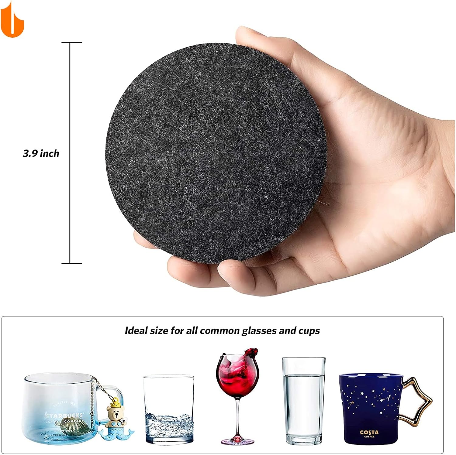 6 PCS Coasters, Eco-Friendly 100% Biodegradable Absorbent Felt Coasters for Drinks Bar Home, 4 Inch (Black Round) - Image 3