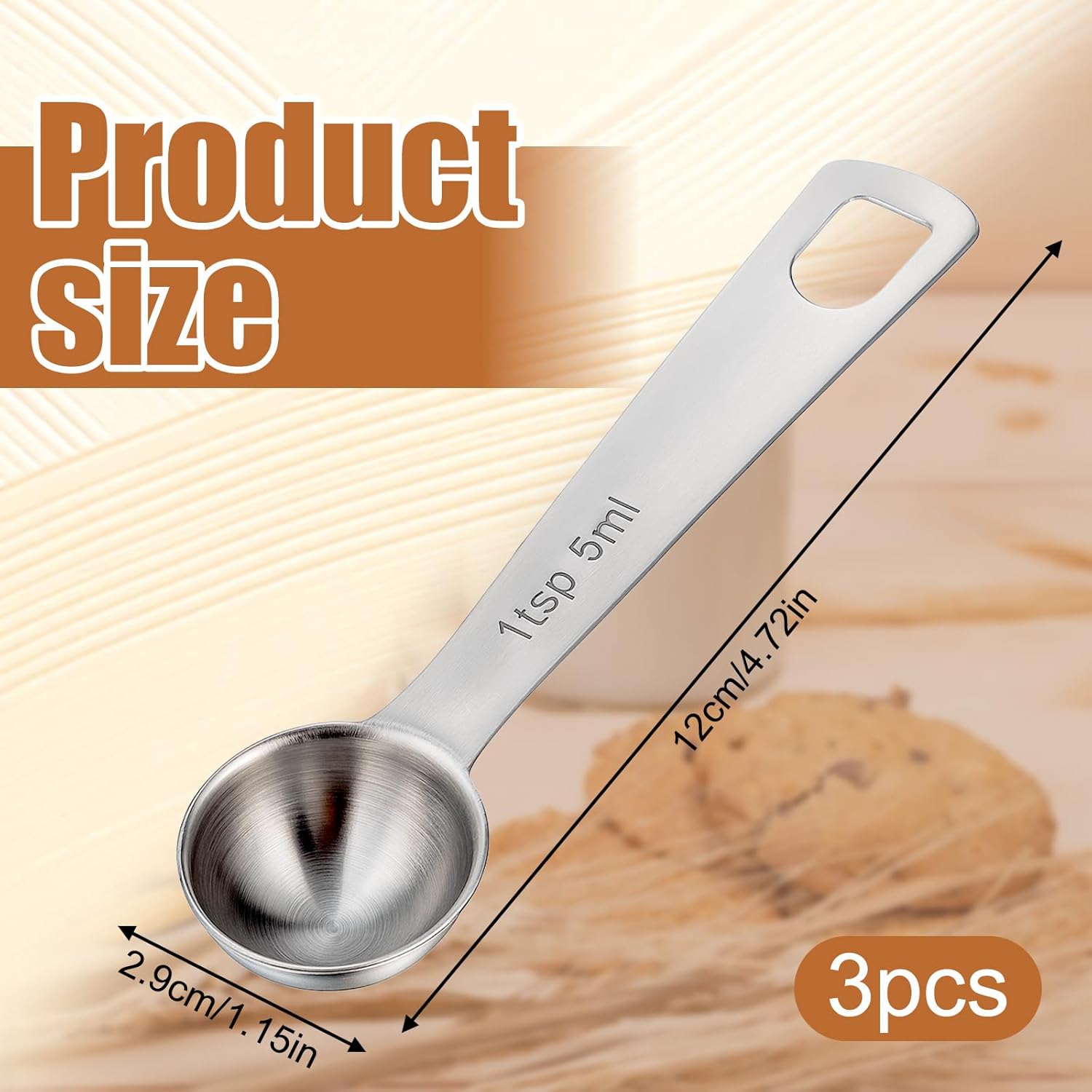 1 Teaspoon Measuring Spoons 3 Pcs Stainless Steel 5ml Small Mini Teaspoon Metal Measuring Spoons for Kitchen Cooking Kitchen CookingSpoon CoffeeSpoon, CreatineSpoon, SteelScoopers Protein Teaspoons - Image 1
