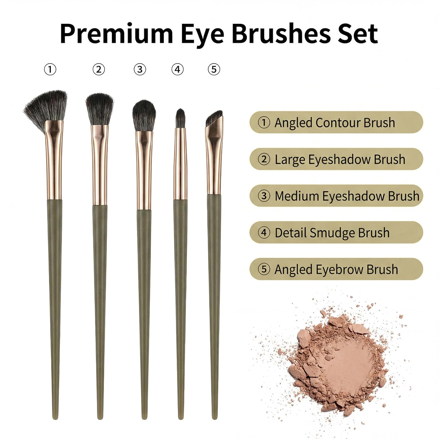 Eye Makeup Brush Set, 5 Pcs Eye Shadow Brushes Set Professional Eyeshadow Makeup Blending Brushes with Synthetic & Wood Handle Angled Eyeshadow Brush for Eyebrows, Eyeliner, Liquid, Cream, Concealer - Image 2