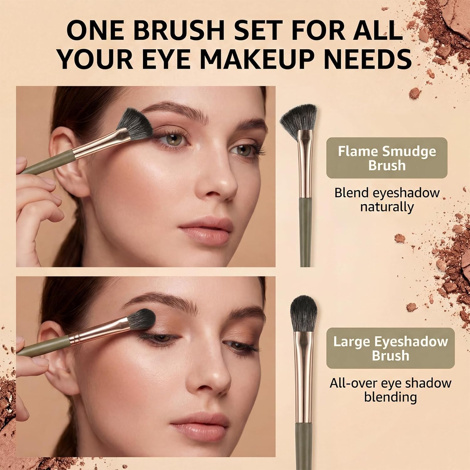 Eye Makeup Brush Set, 5 Pcs Eye Shadow Brushes Set Professional Eyeshadow Makeup Blending Brushes with Synthetic & Wood Handle Angled Eyeshadow Brush for Eyebrows, Eyeliner, Liquid, Cream, Concealer - Image 3