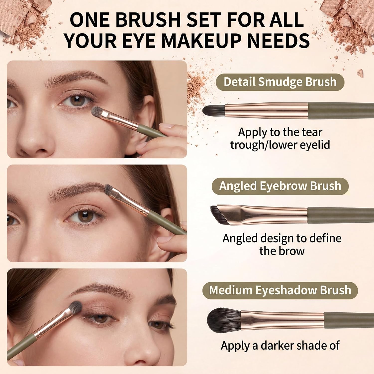 Eye Makeup Brush Set, 5 Pcs Eye Shadow Brushes Set Professional Eyeshadow Makeup Blending Brushes with Synthetic & Wood Handle Angled Eyeshadow Brush for Eyebrows, Eyeliner, Liquid, Cream, Concealer - Image 6