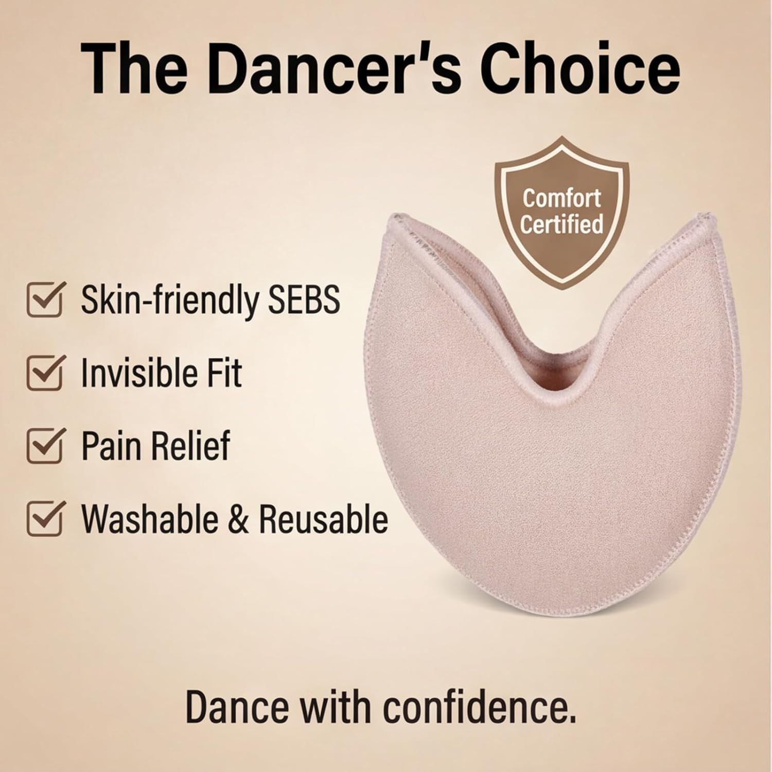 Toe Pads for Pointe Shoes, 1 Pair Soft Ballet Ballet Toe Pads Dance Shoe Toes Protector Accessories, 3.54 x 3.15 Inch High Heels Toes Caps Pad for Pointe Shoes, Forefoot Wrap Pad for Women Girls - Image 1