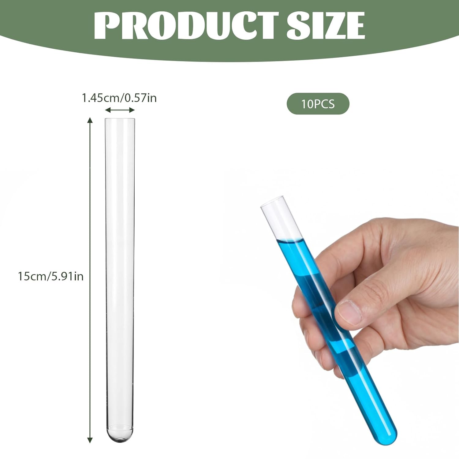 10 Pcs Plastic Test Tubes with Cork Stoppers, 15x150mm 15ml, Clear Vials with Seal Cap Container Transparent Test Tubes with Cork Stoppers for Jewelry Seed Beads Powder Spice Liquid Storage - Image 1