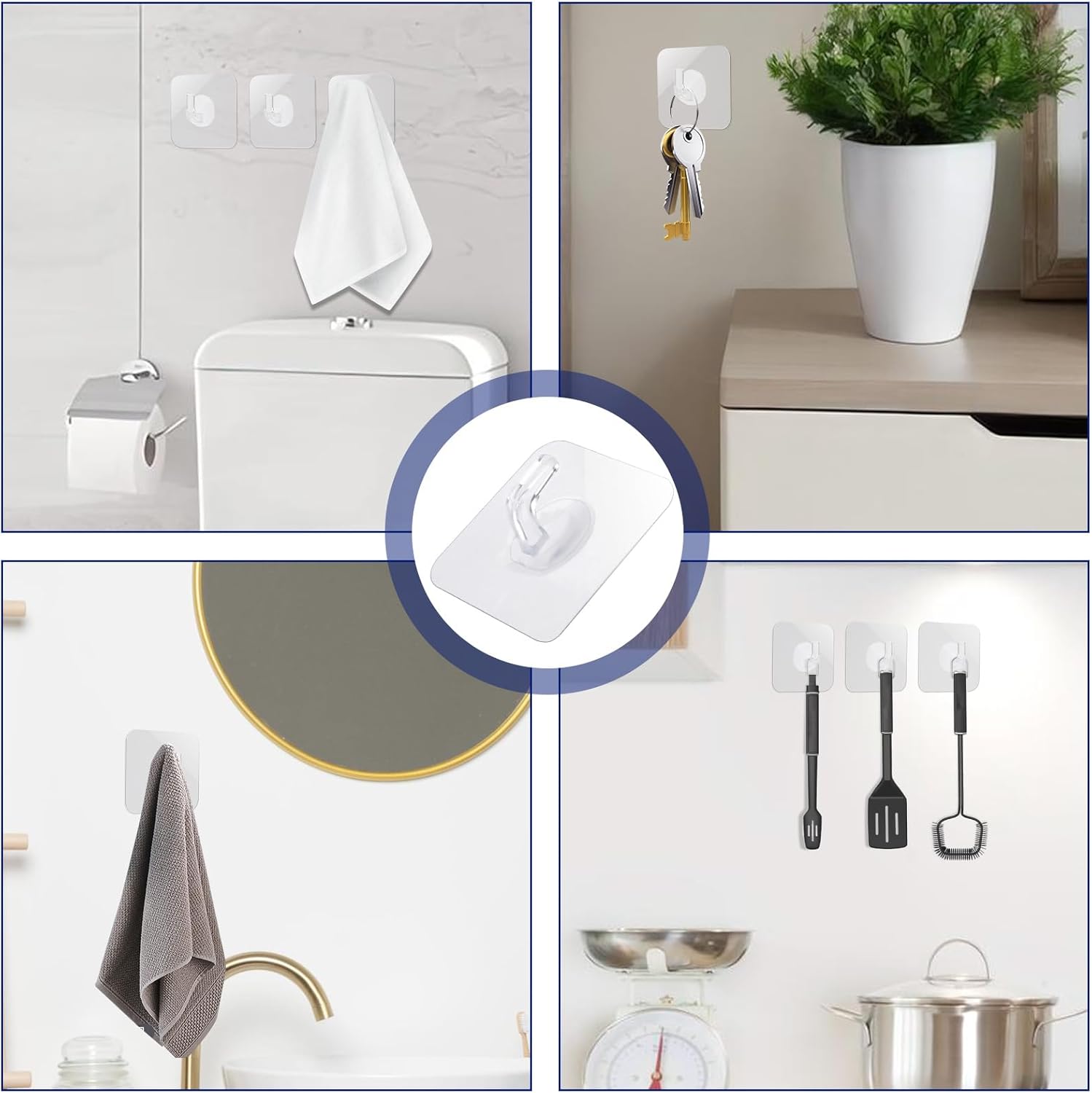 12 Pack Plastic Hooks Adhesive, Small Clear Adhesive Hooks for Hanging Wall Hooks Waterproof Heavy Duty Sticky Ceiling Door Window Pothook Home Kitchen Bathroom Office for Hanging Towel Picture Coats - Image 4