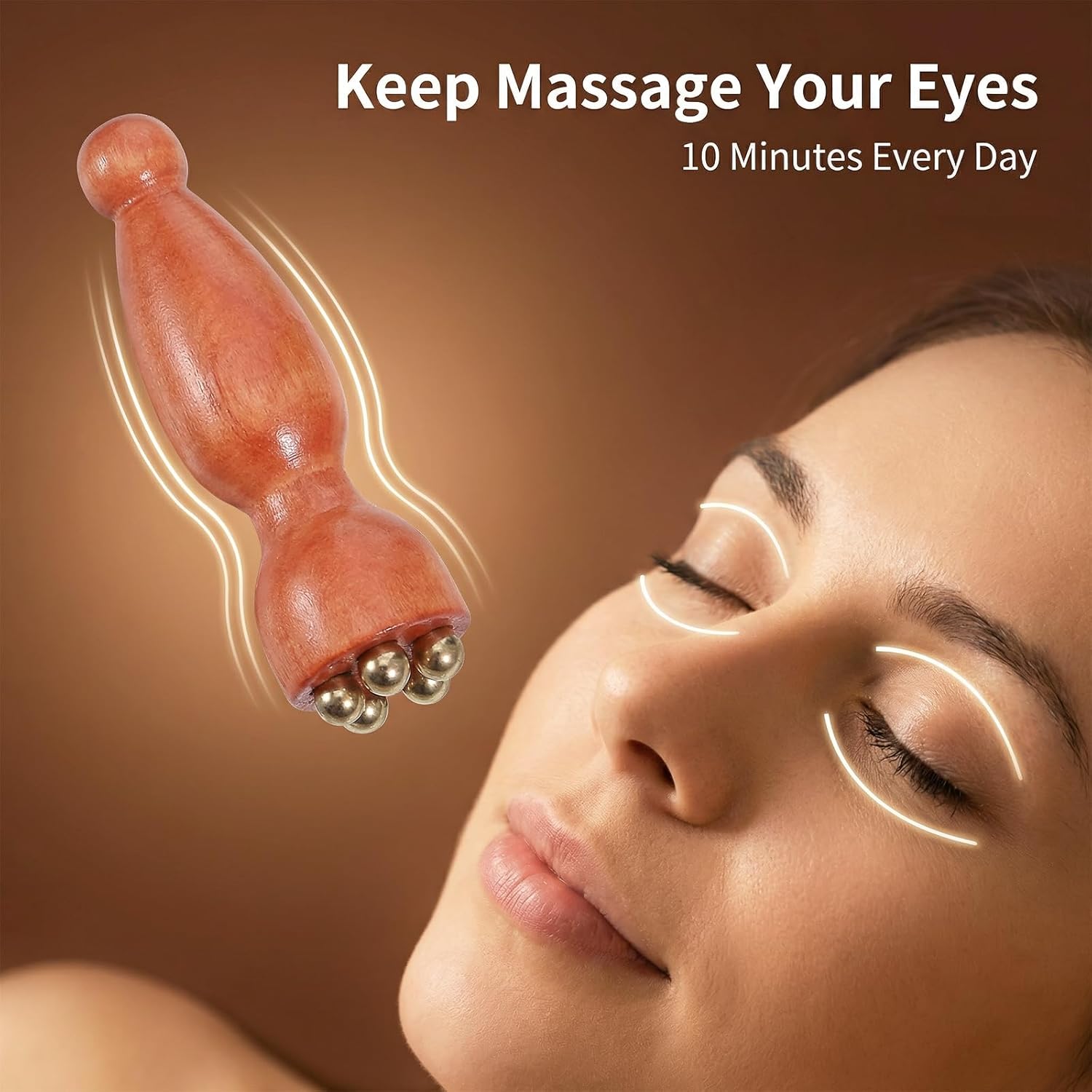 Mini Face Ice Roller, Sandalwood Facial Massage Tool, Eye Ice Roller 5 Copper Beads for Face and Eyes, Travel Size - Image 3