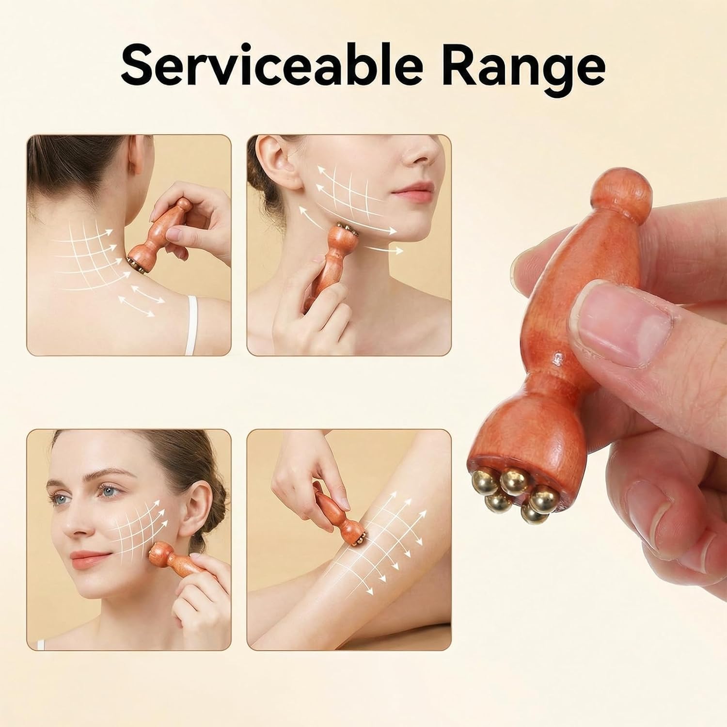 Mini Face Ice Roller, Sandalwood Facial Massage Tool, Eye Ice Roller 5 Copper Beads for Face and Eyes, Travel Size - Image 4